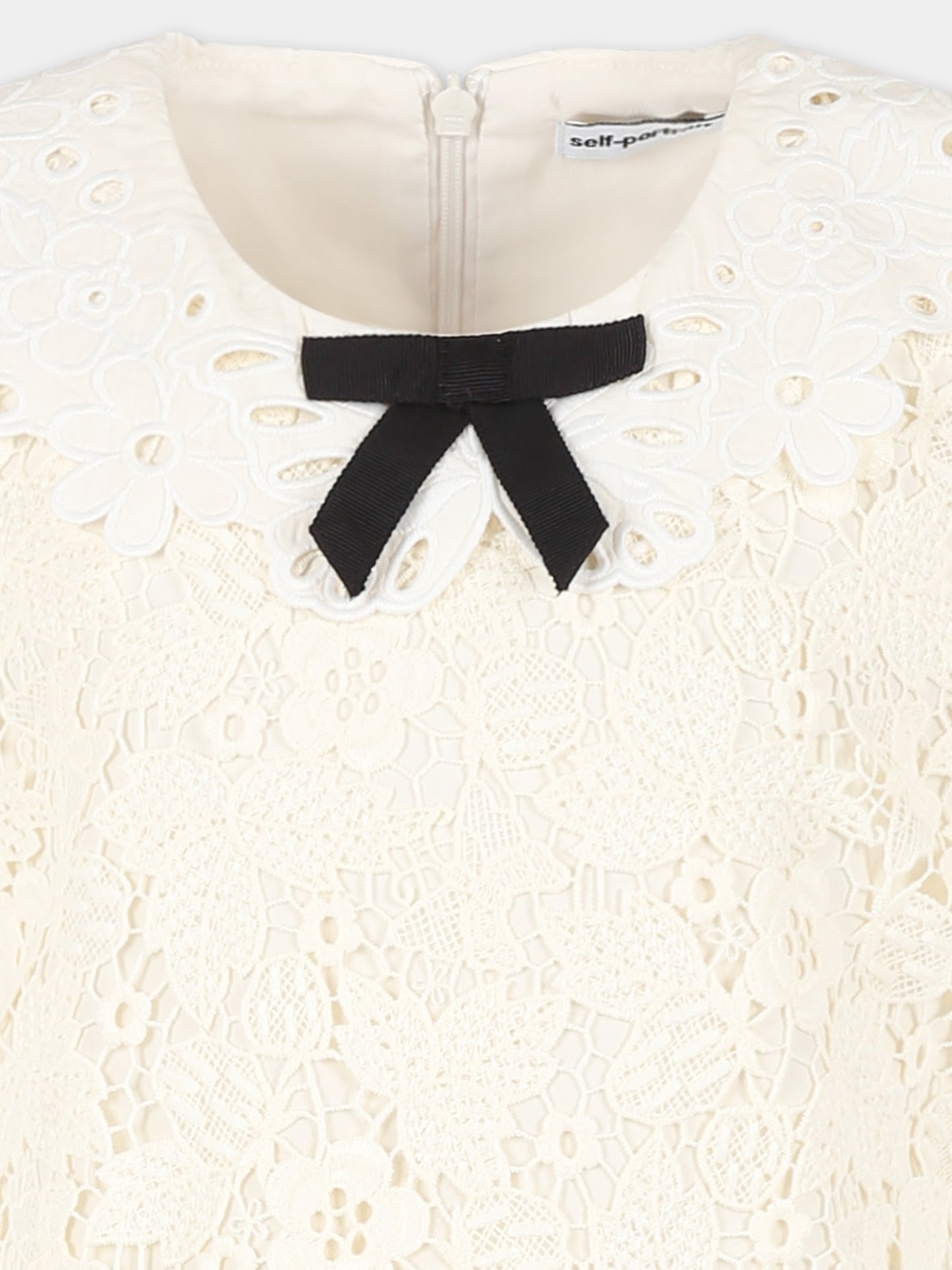 Vesito avorio per bambina con fiocco,Self-portrait,SS25-709S-C