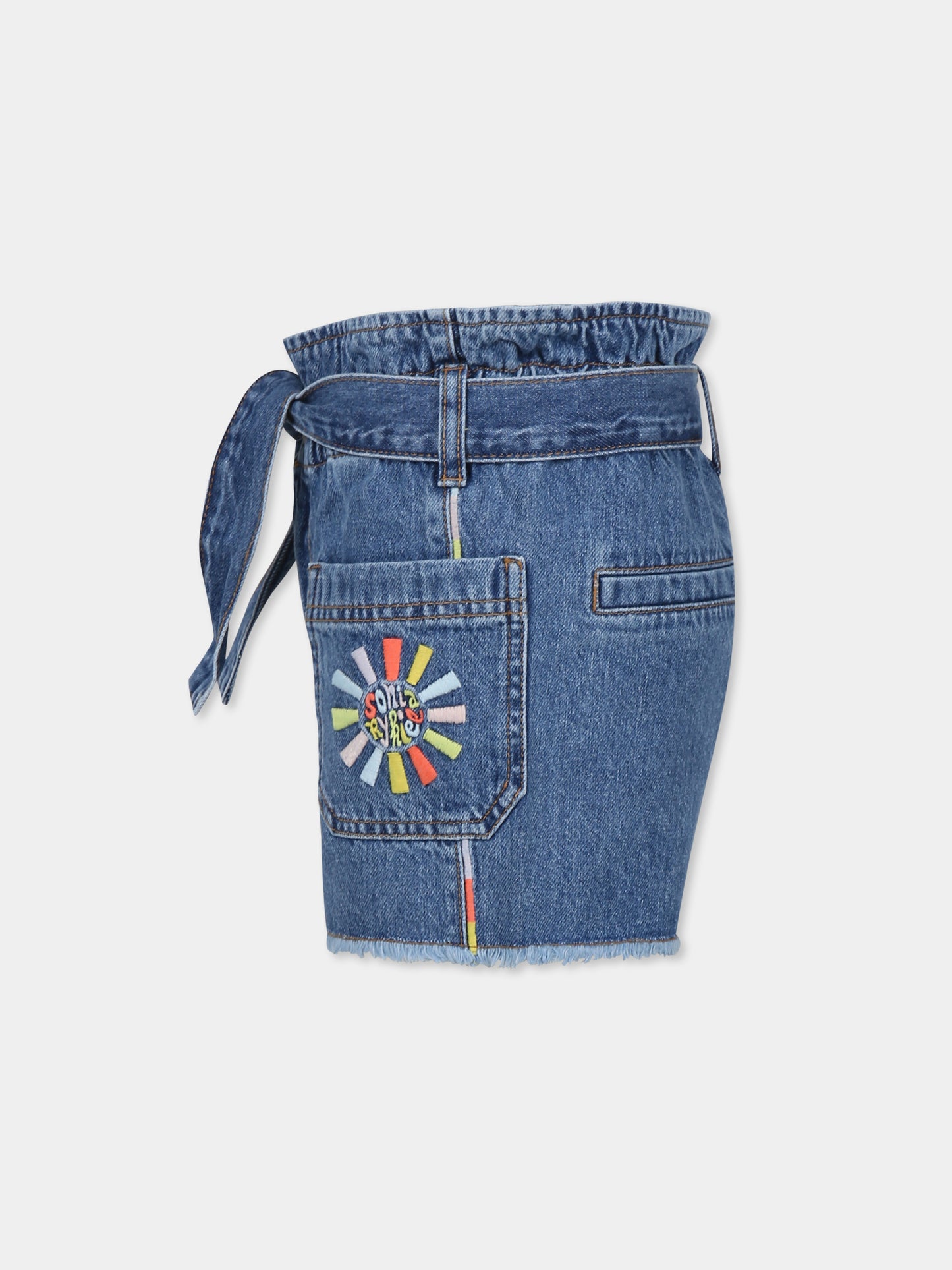 Shorts denim per bambina con logo e sole,Sonia Rykiel Paris,A00169 Z27