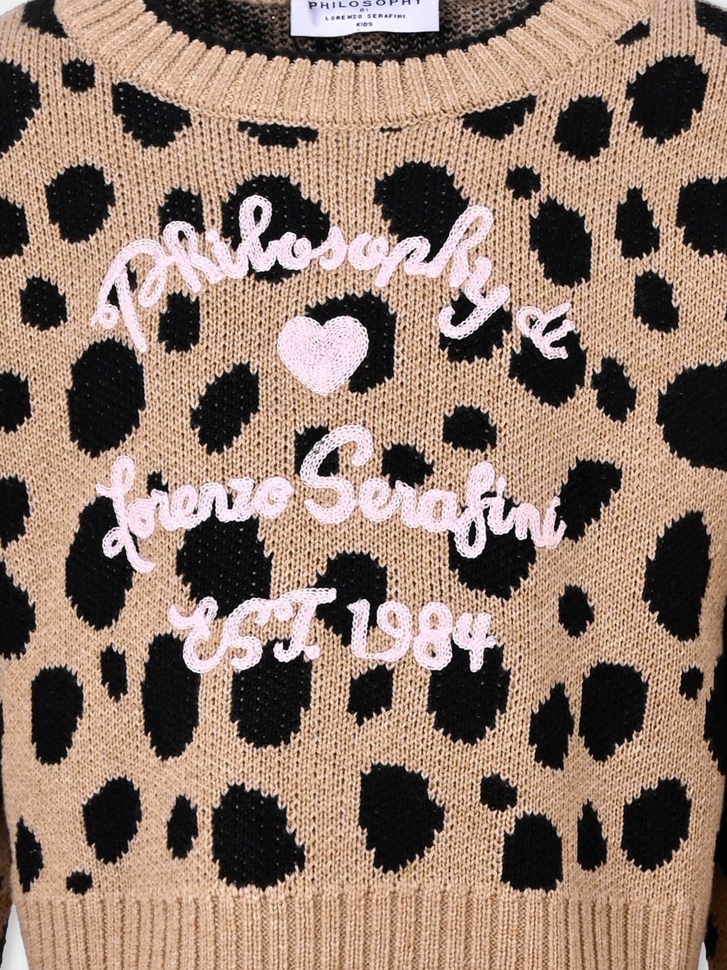 Maglione beige per bambina con pois all over,Philosophy,I9F618 - 6062 - 0080