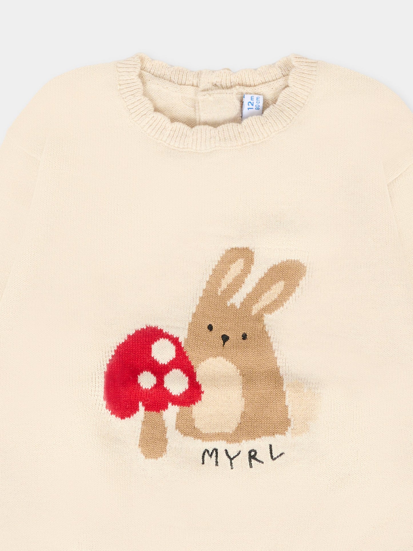 Maglione beige per neonata con coniglio,Mayoral,2354 021