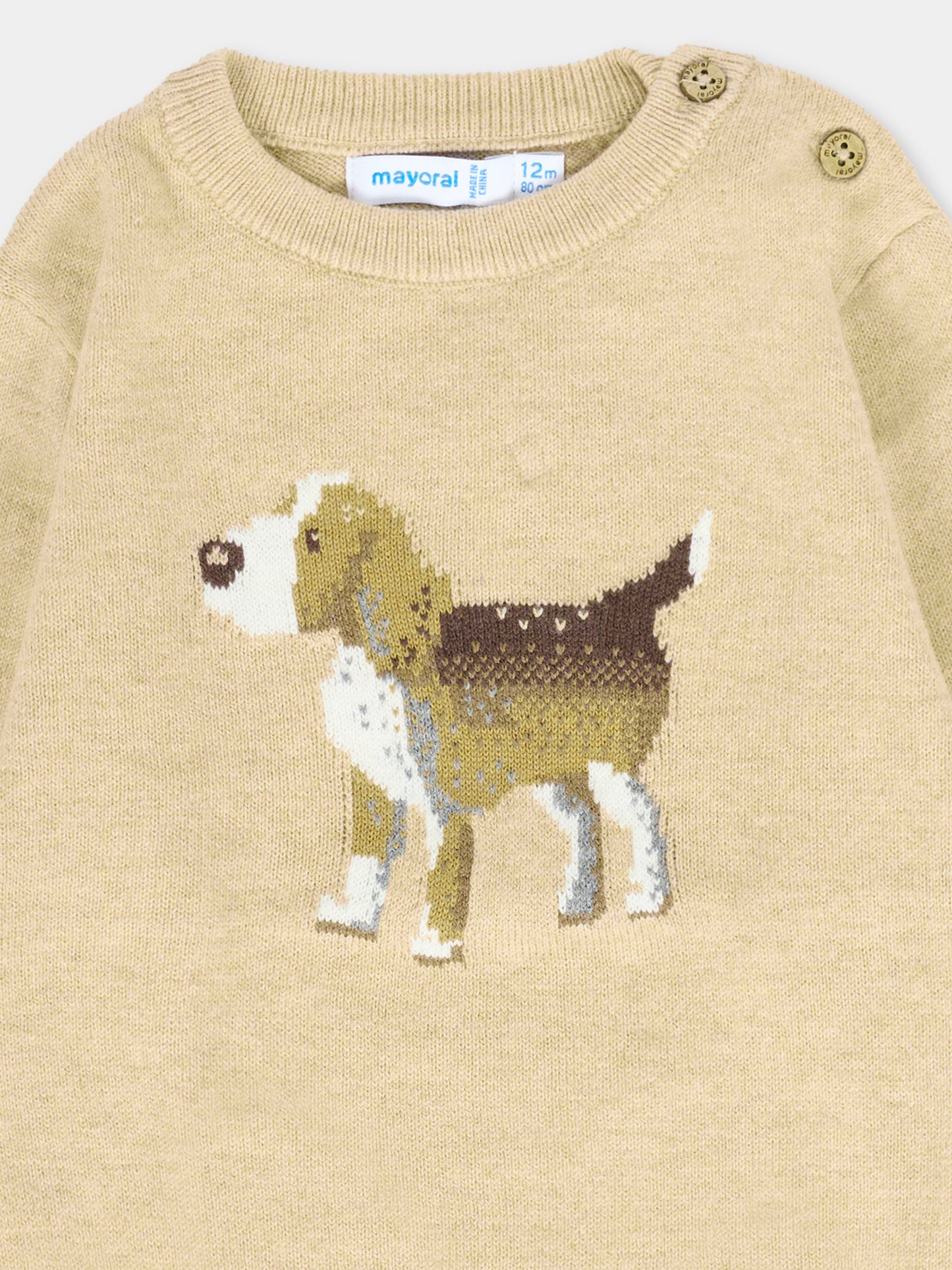 Maglione beige per neonato con cane,Mayoral,2343 016