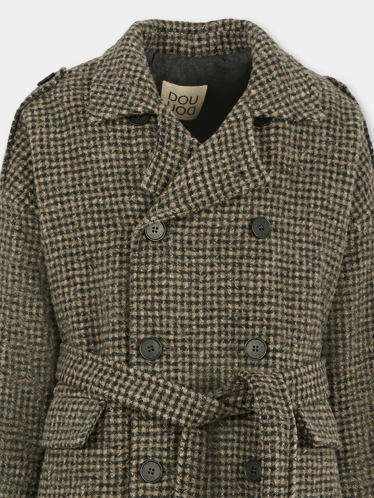 Cappotto marrone oversize per bambina con logo,Douuod Kids,DX2P50 E0232 929BG