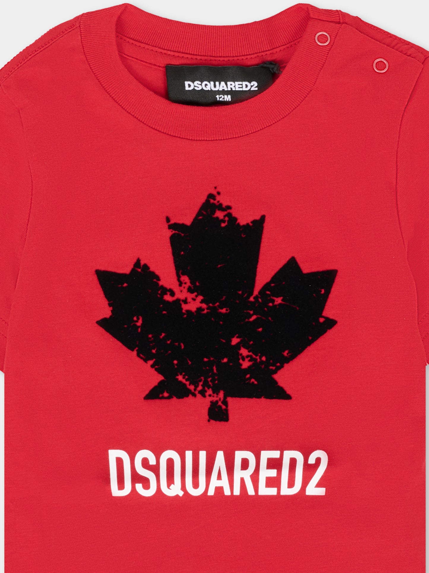 T-shirt rossa per neonati con foglia d'acero,Dsquared2,DQ3112-D00XM-DQ423
