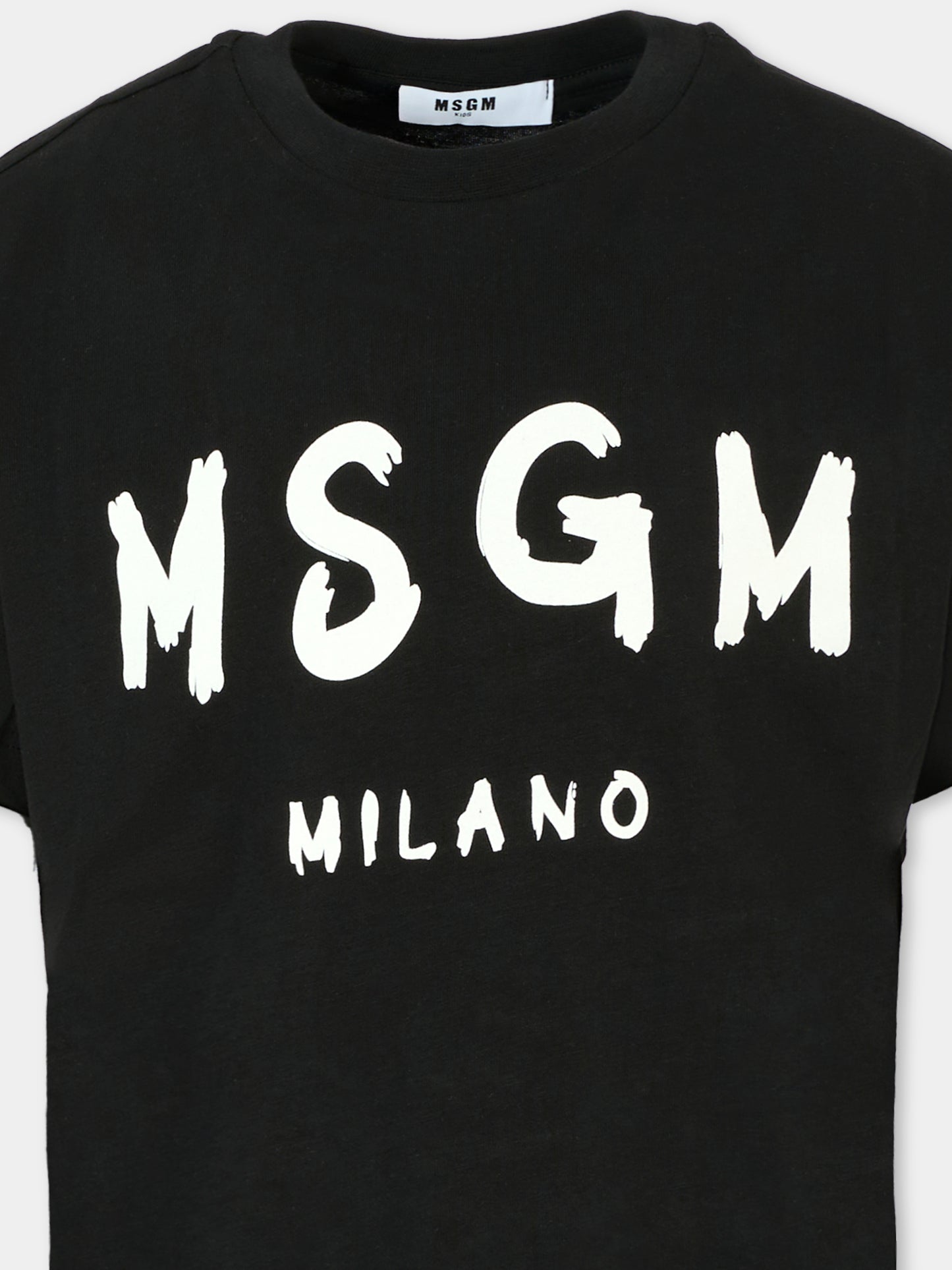 T-shirt nera per bambini con logo bianco,Msgm Kids,F5MSJUTH007 110