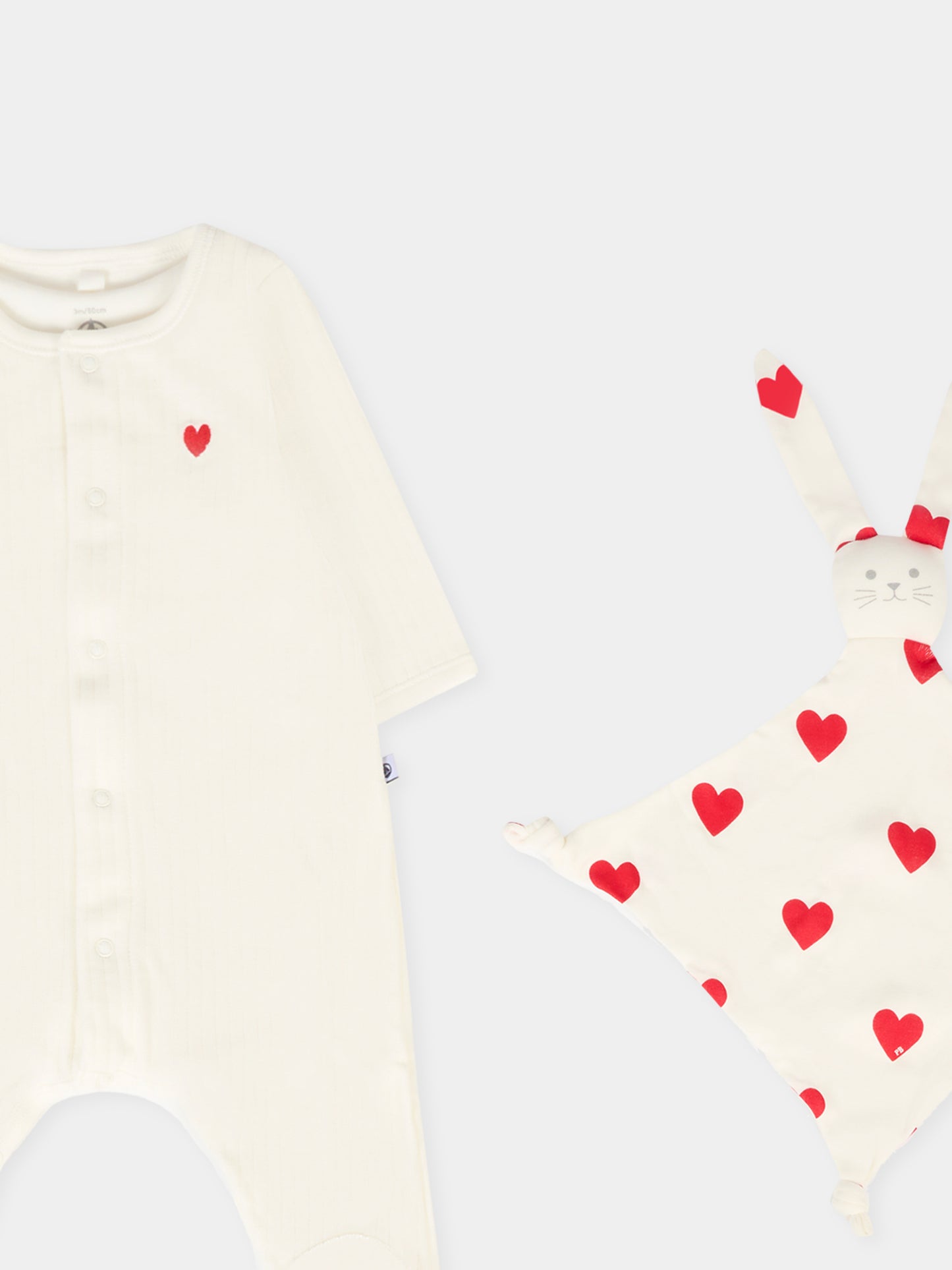 Set pigiama bianco per neonati con cuori,Petit Bateau,A0CJ8 00