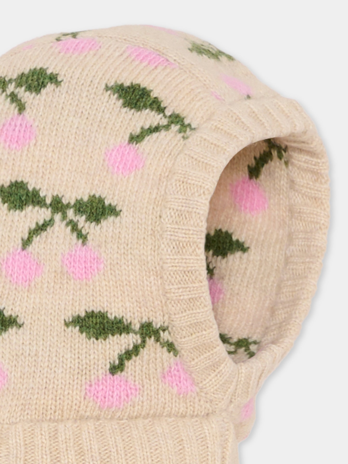 Balaclava beige per bambina con ciliegie,Konges Sløjd,KS103710 CHERRY