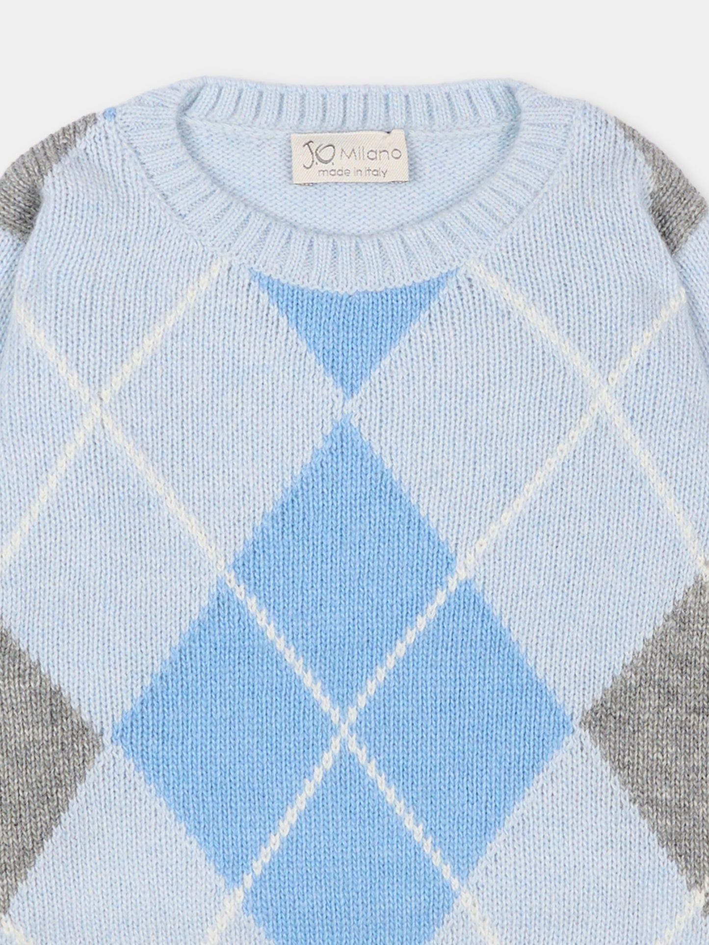 Maglione celeste per neonato con motivo a rombi,J.o. Milano,563F2 CIELO