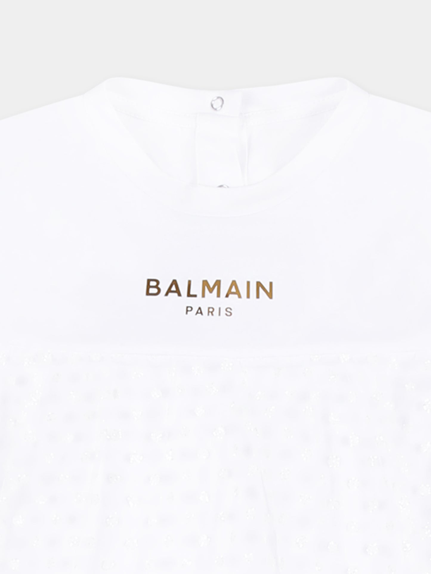 Vestito bianco per neonata con logo e pois,Balmain Kids,BU1041 J0177 100OR