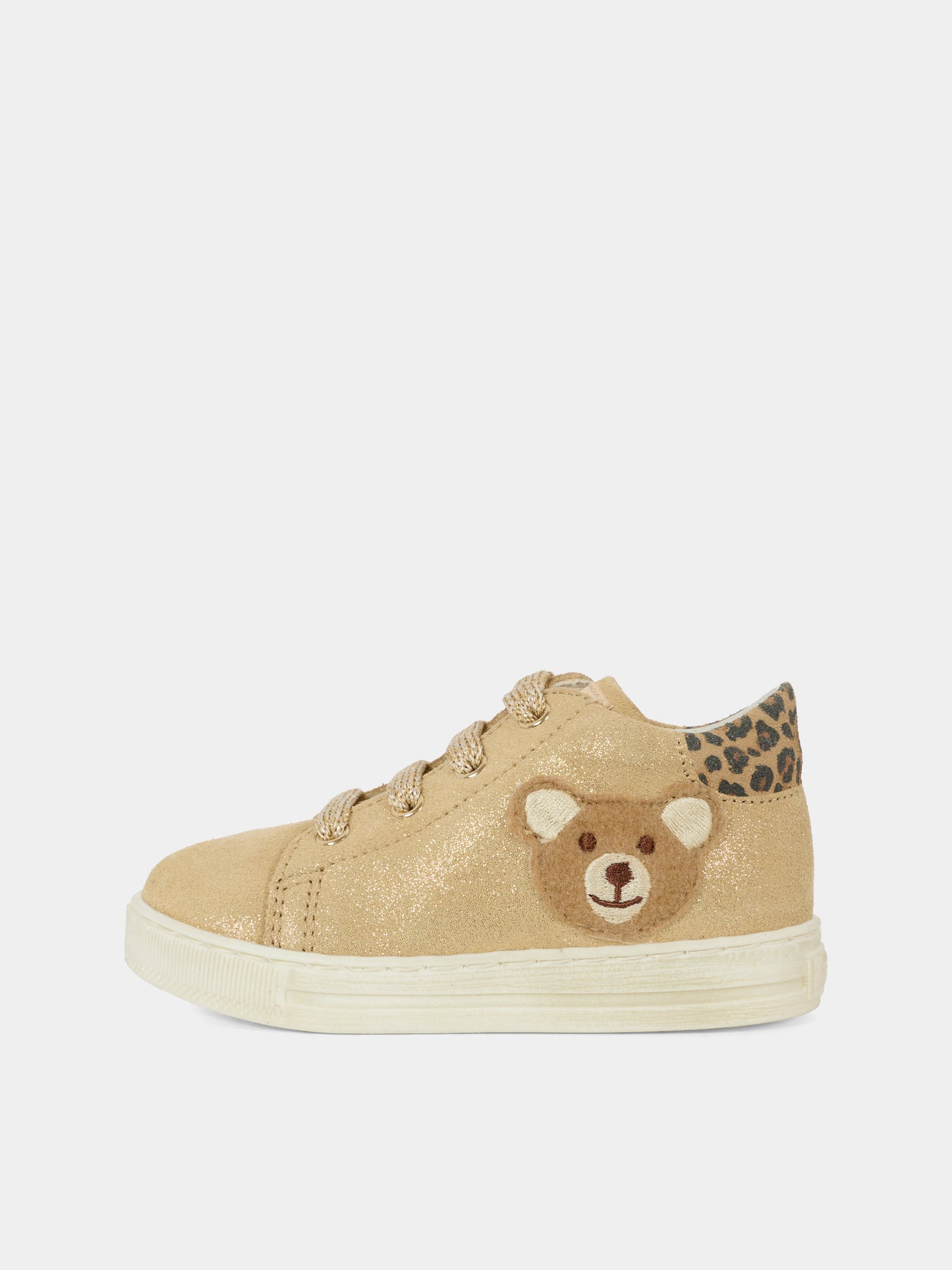 Sneakers beige per bambina con orsetto e logo,Falcotto,0012019687 02 0Q06