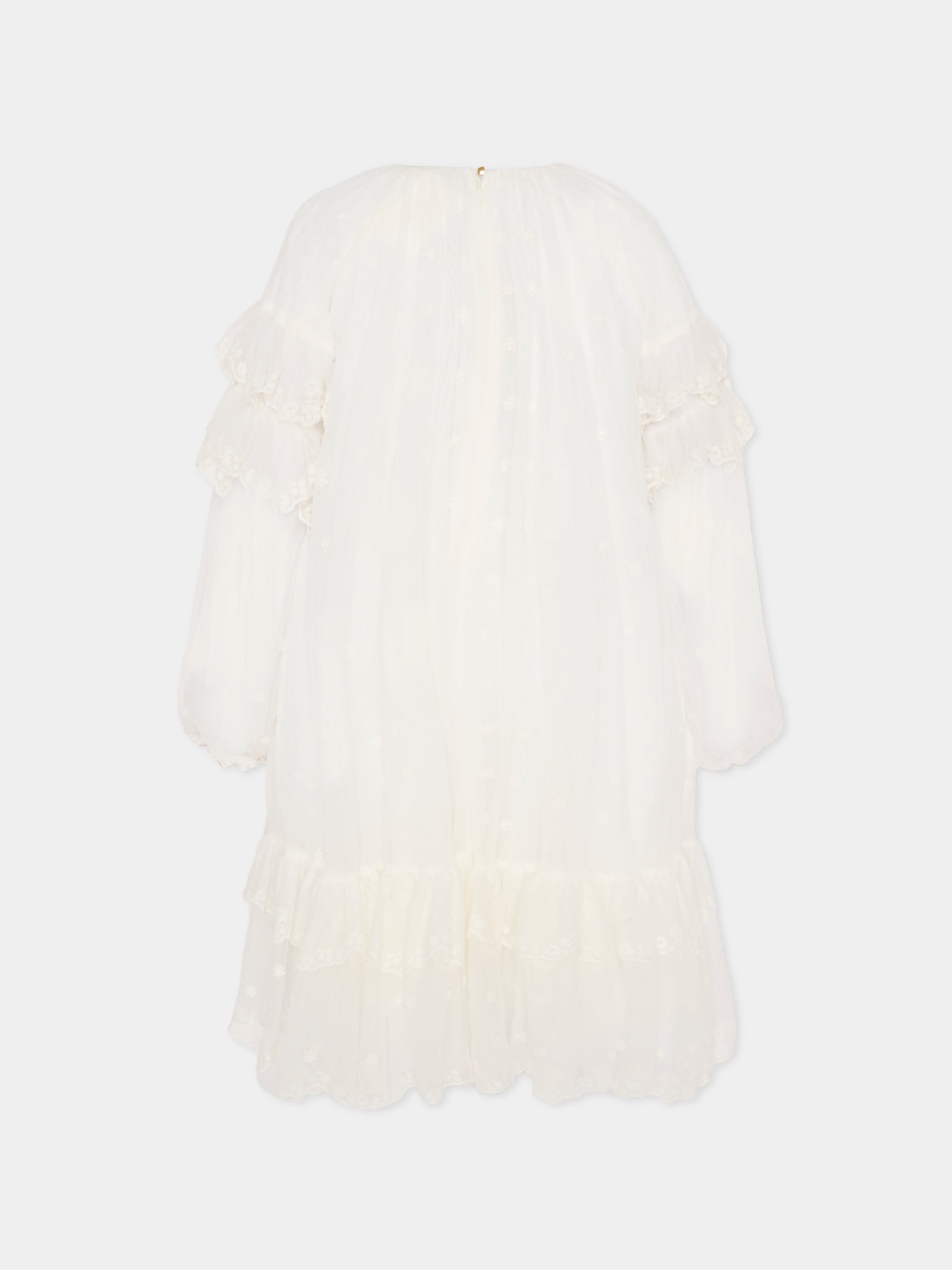 Vestito avorio per bambina con fiori ricamati,Chloé Kids,C20612 117