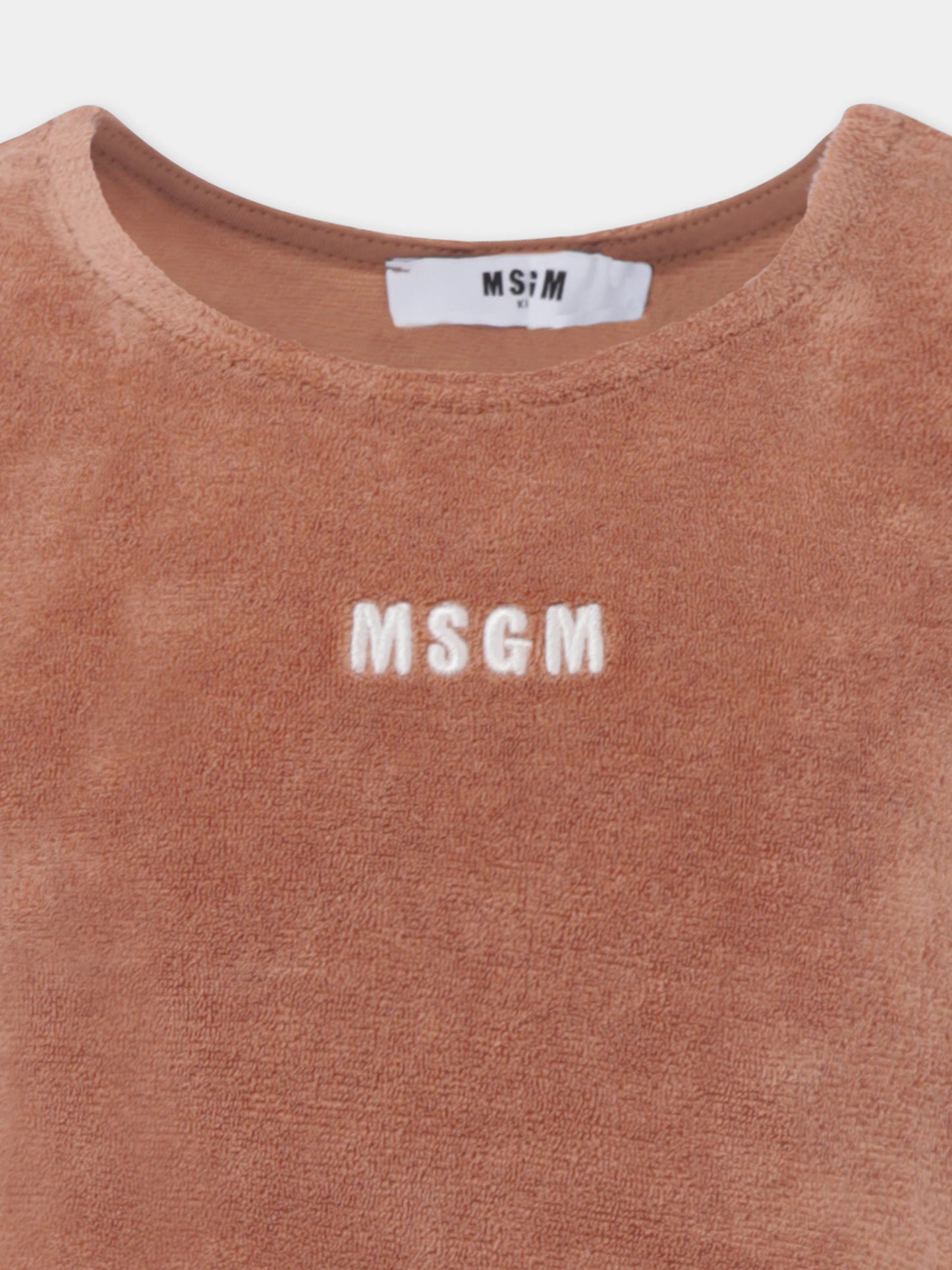Top crop marrone per bambina con logo,Msgm Kids,S4MSJGTH164 090