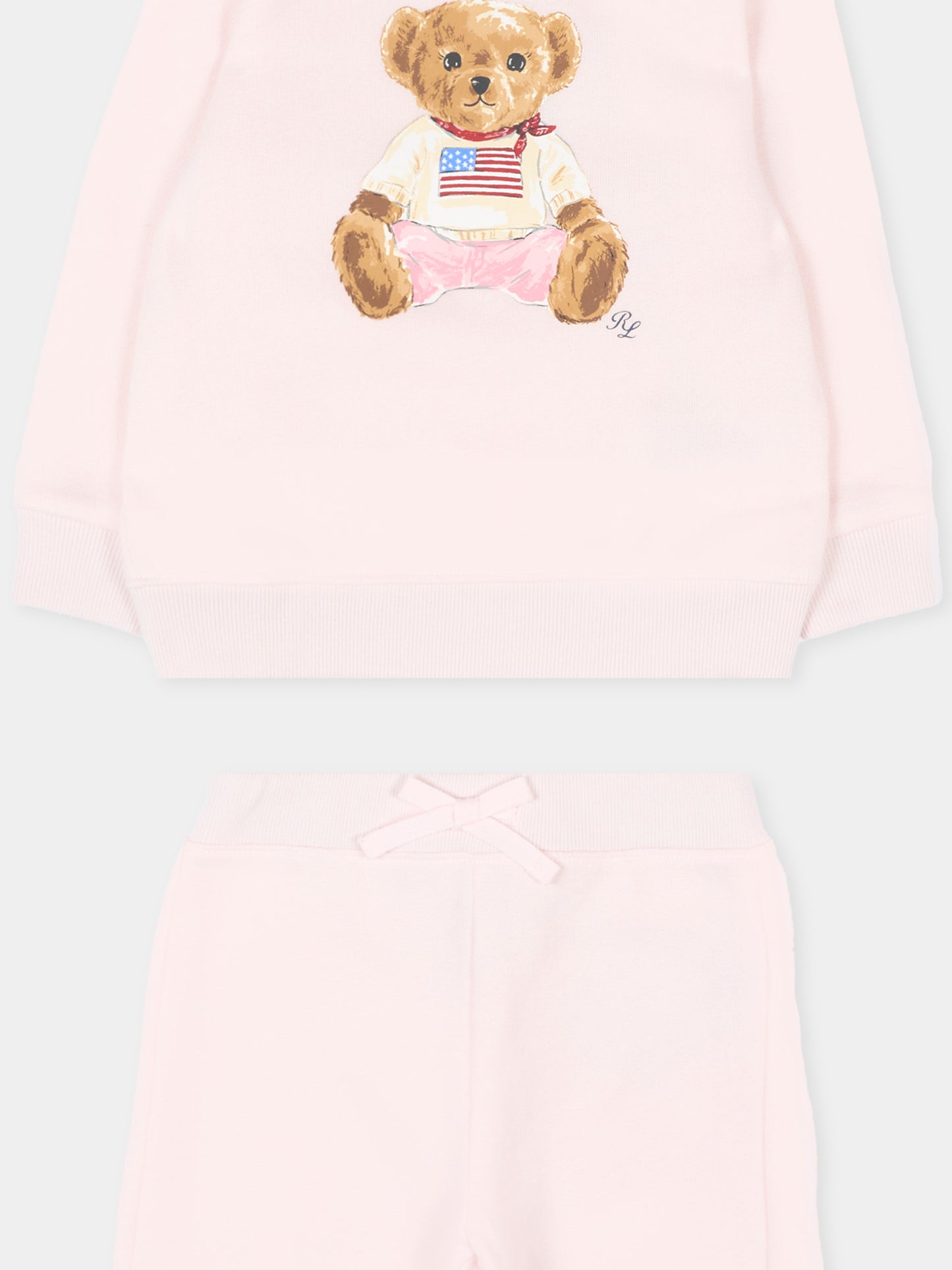 Completo sportivo rosa per neonata con Polo Bear,Ralph Lauren Kids,P02078002