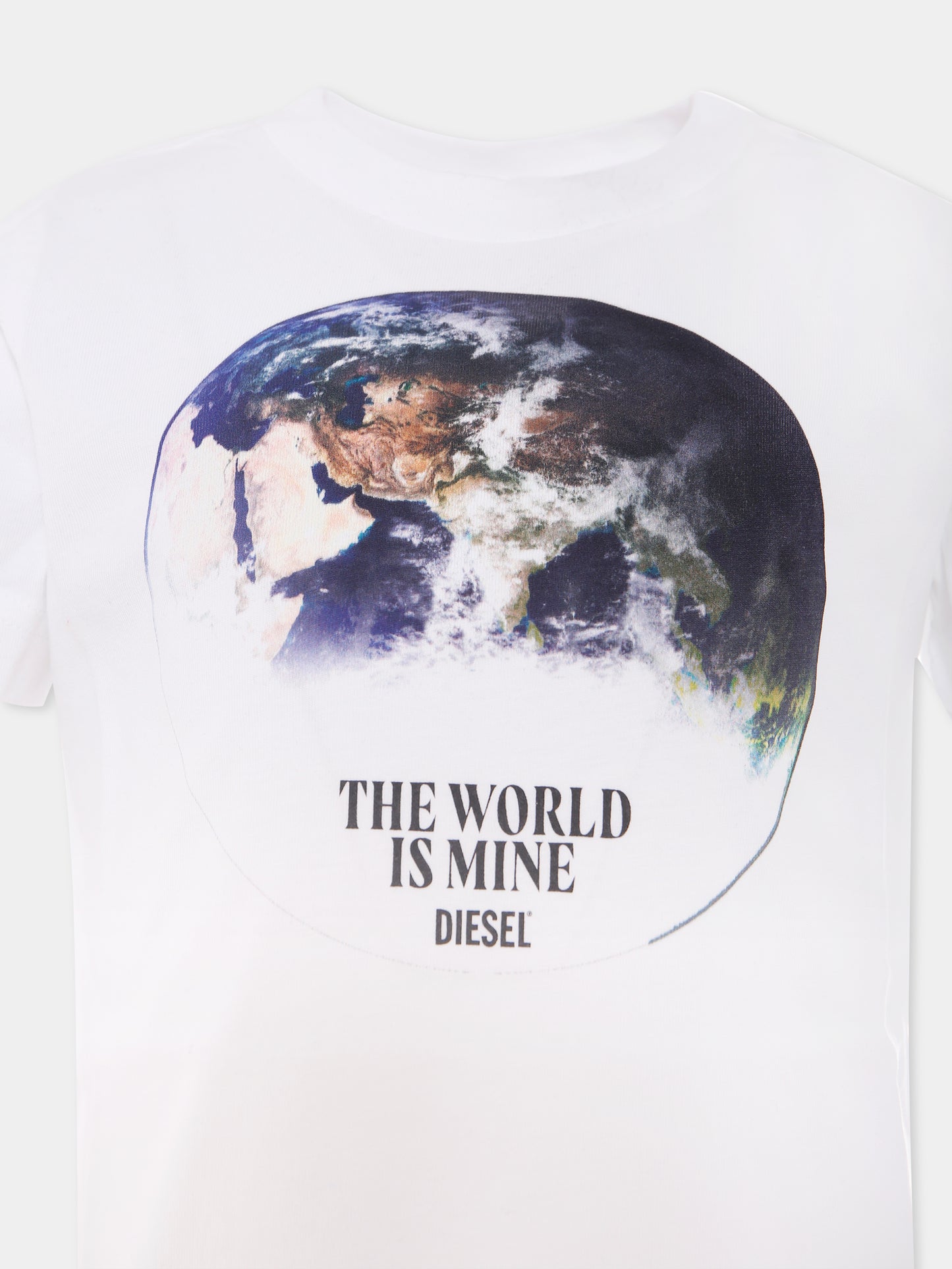 T-shirt bianca per bambino con stampa mondo e logo,Diesel,J02000 0CATM K100