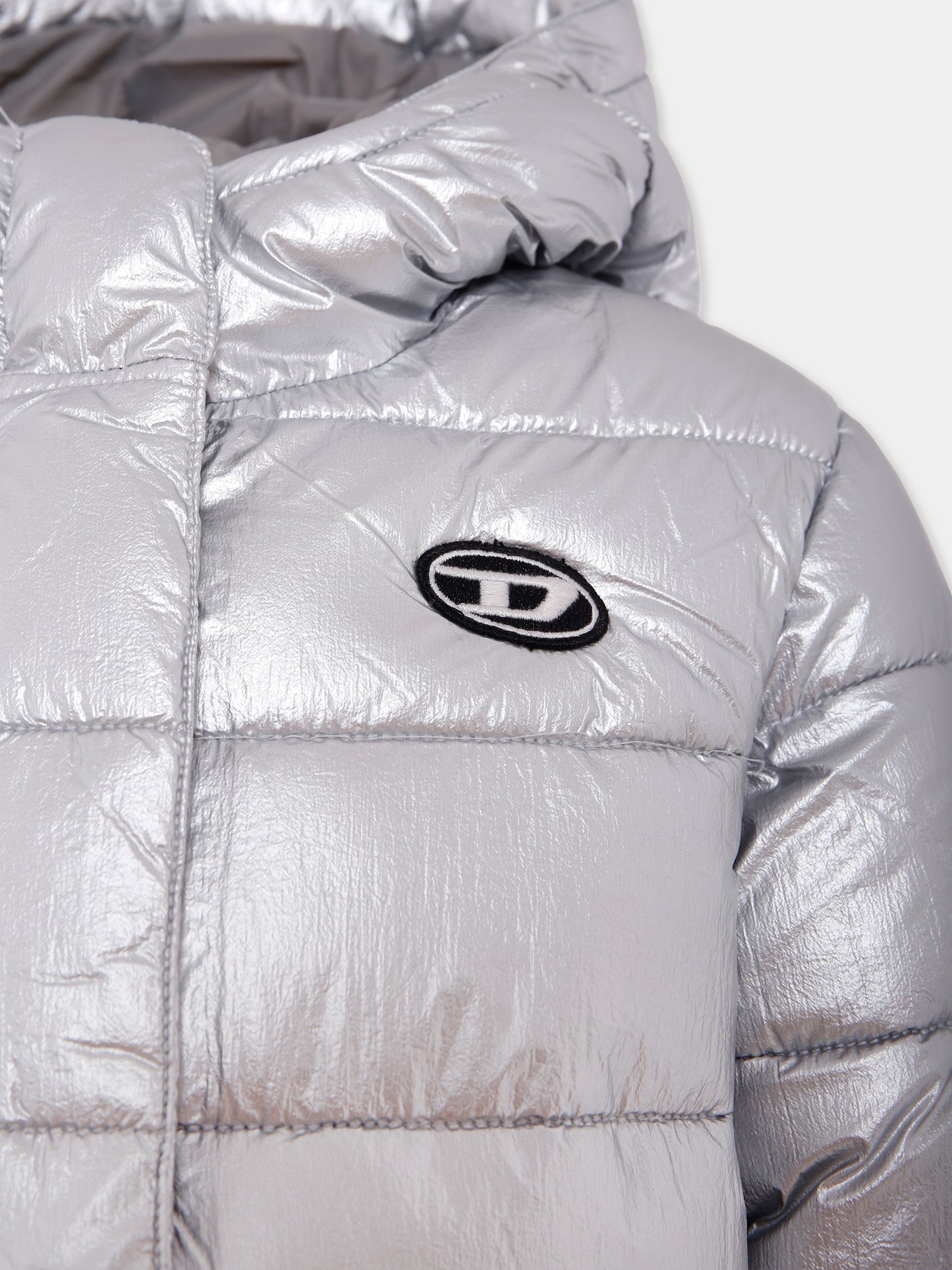 Piumino argento per bambina con logo,Diesel,J02086 KXBM9 K83I