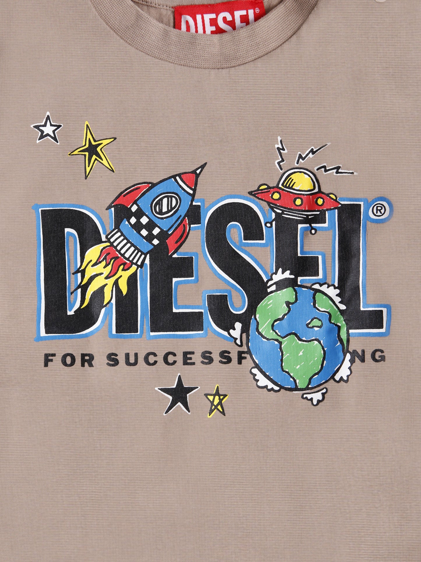 T-shirt beige per neonato con stampa spazio e logo,Diesel,K00575 KYAYS K758