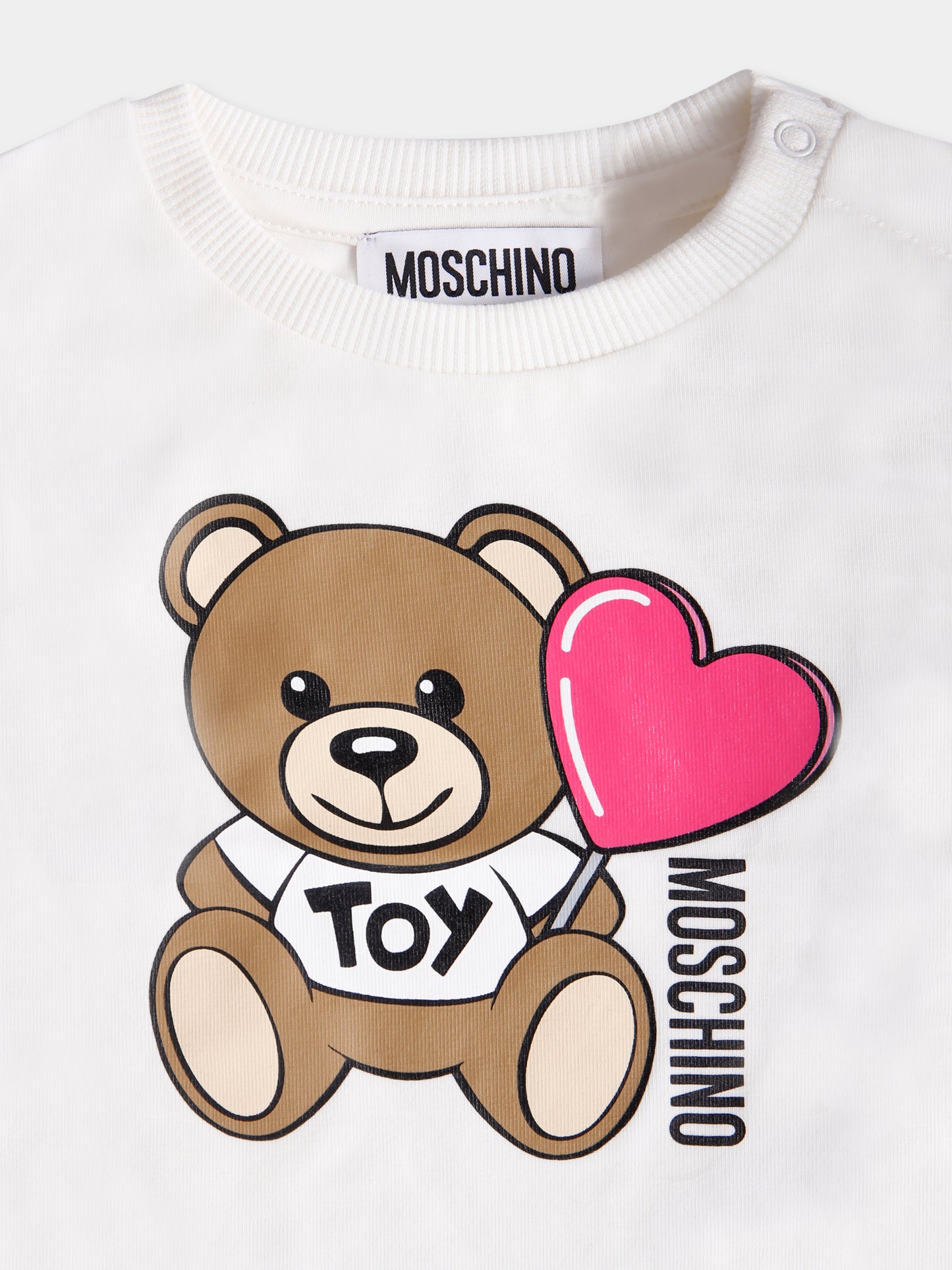 T-shirt avorio per neonata con Teddy Bear e cuore,Moschino Kids,MDM03J LBA00 10063