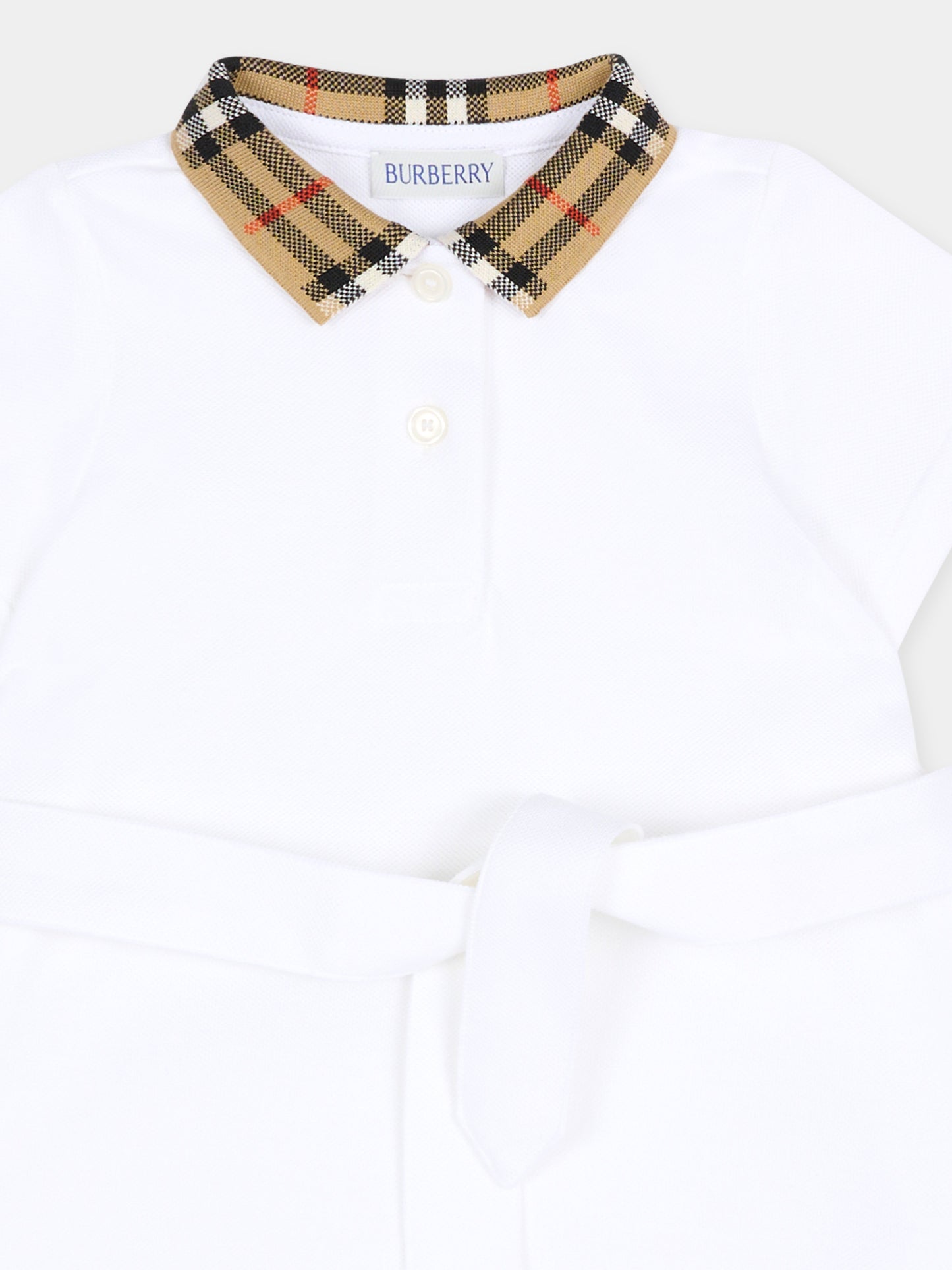 Vestito bianco per neonata con fiocco,Burberry Kids,8105590 A1464