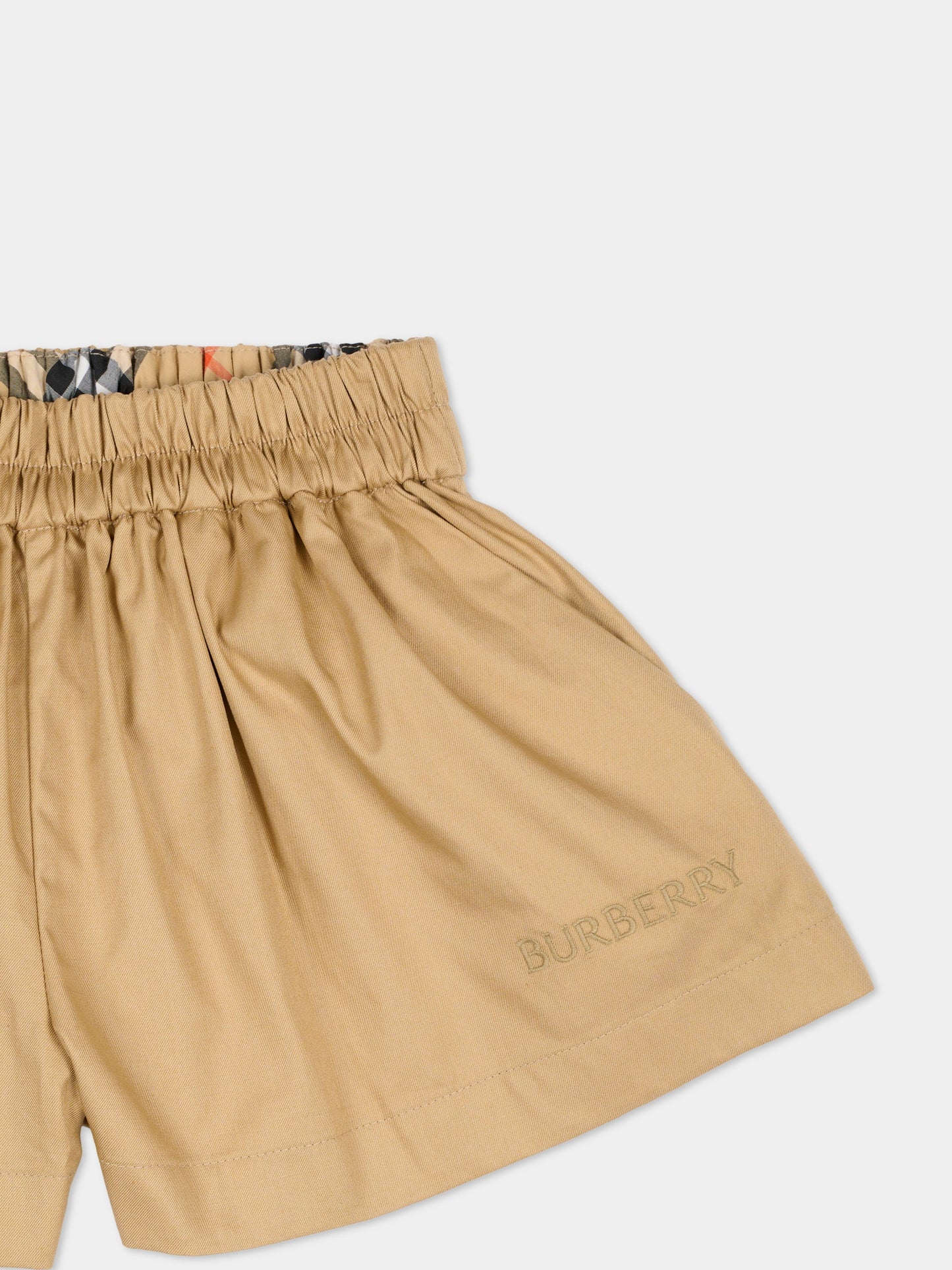 Shorts beige per neonati con logo ricamato,Burberry Kids,8123338 B9719