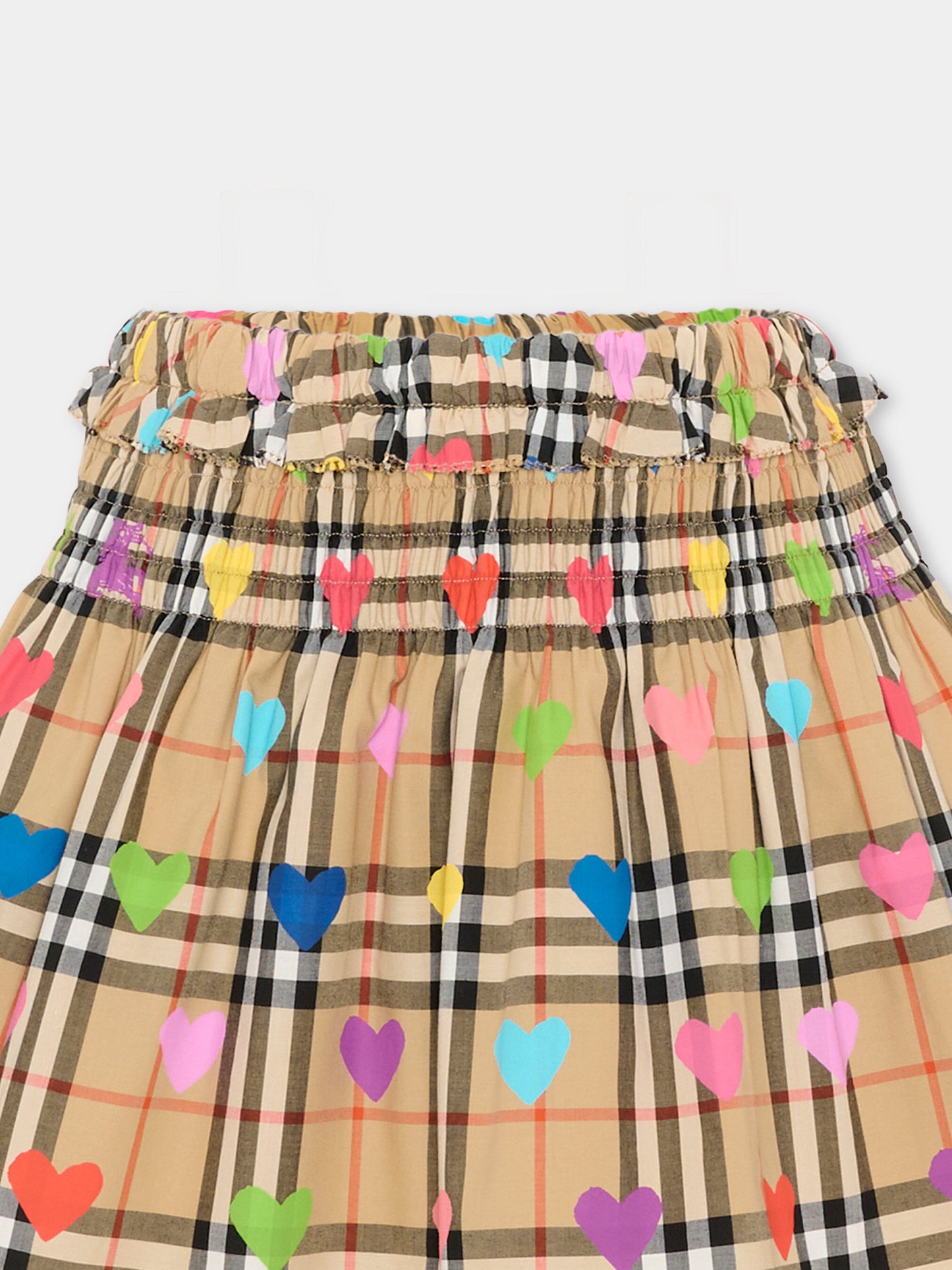 Gonna beige per bambina con cuori,Burberry Kids,8117909 A8972