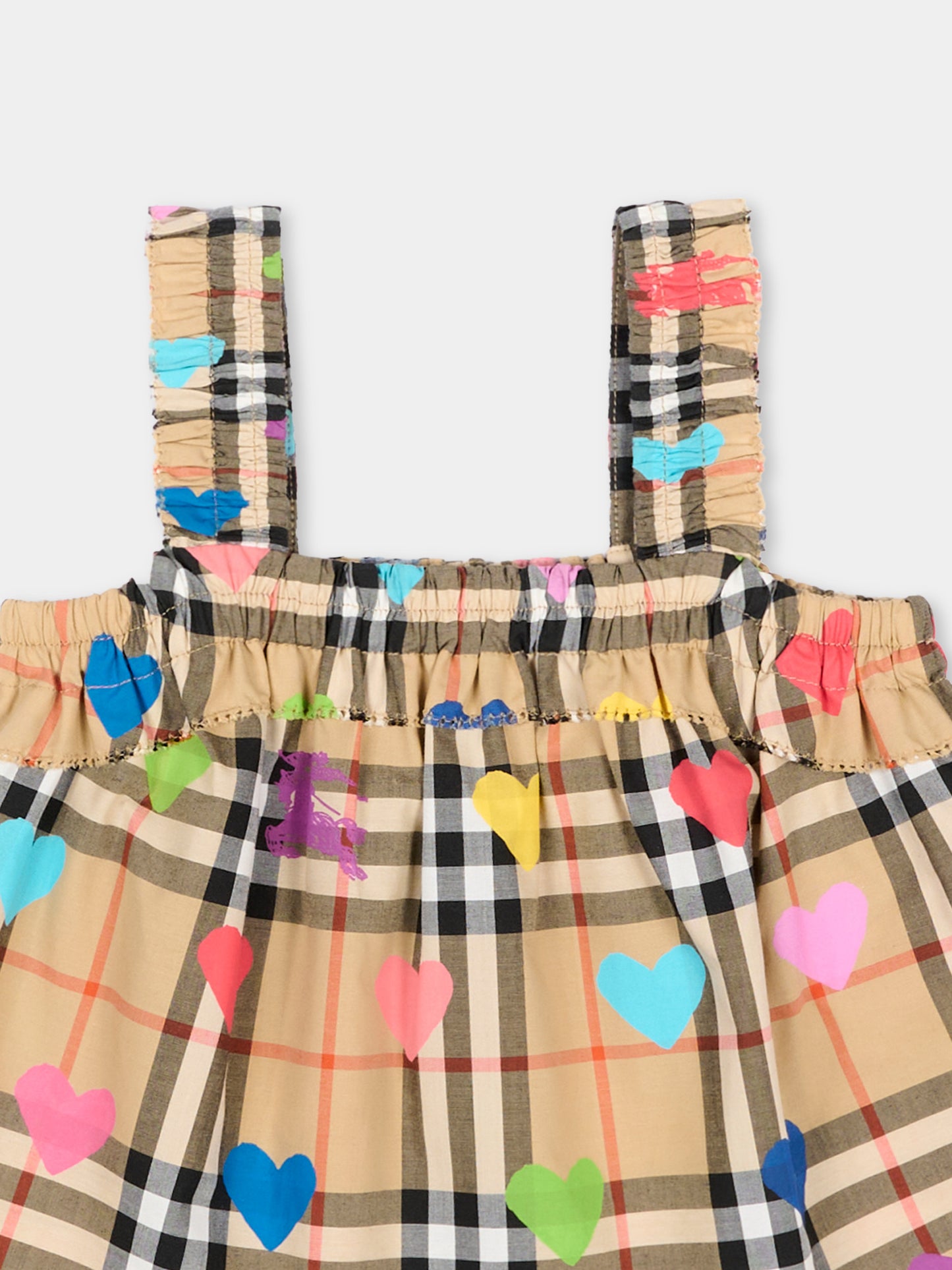 Top beige Vintage Check cuori per neonata,Burberry Kids,8121305 A8972