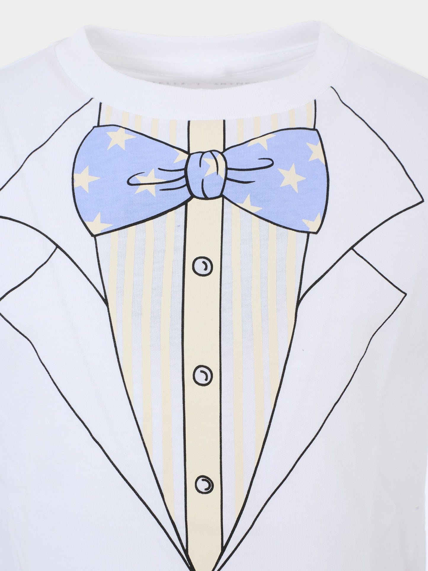 T-shirt bianca per bambino con stampa smoking,Stella Mccartney Kids,TW8R81 Z0434 100