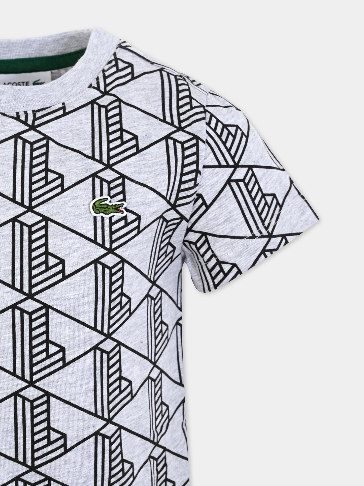 T-shirt grigia per bambini con monogramma all over,Lacoste,TJ8411 80P