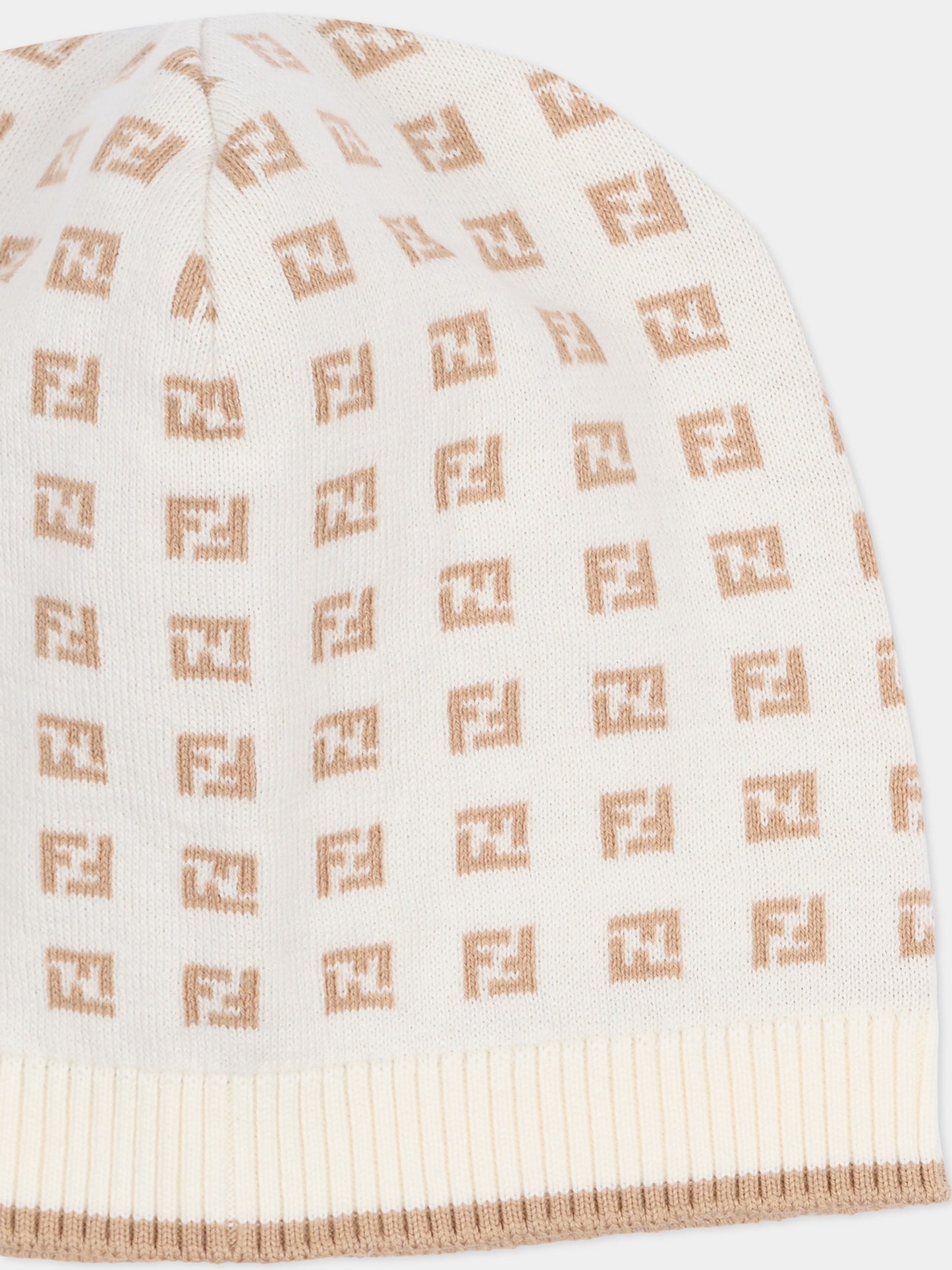 Cappello avorio per neonati con FF,Fendi Kids,BUP083 AYMY F1PCP