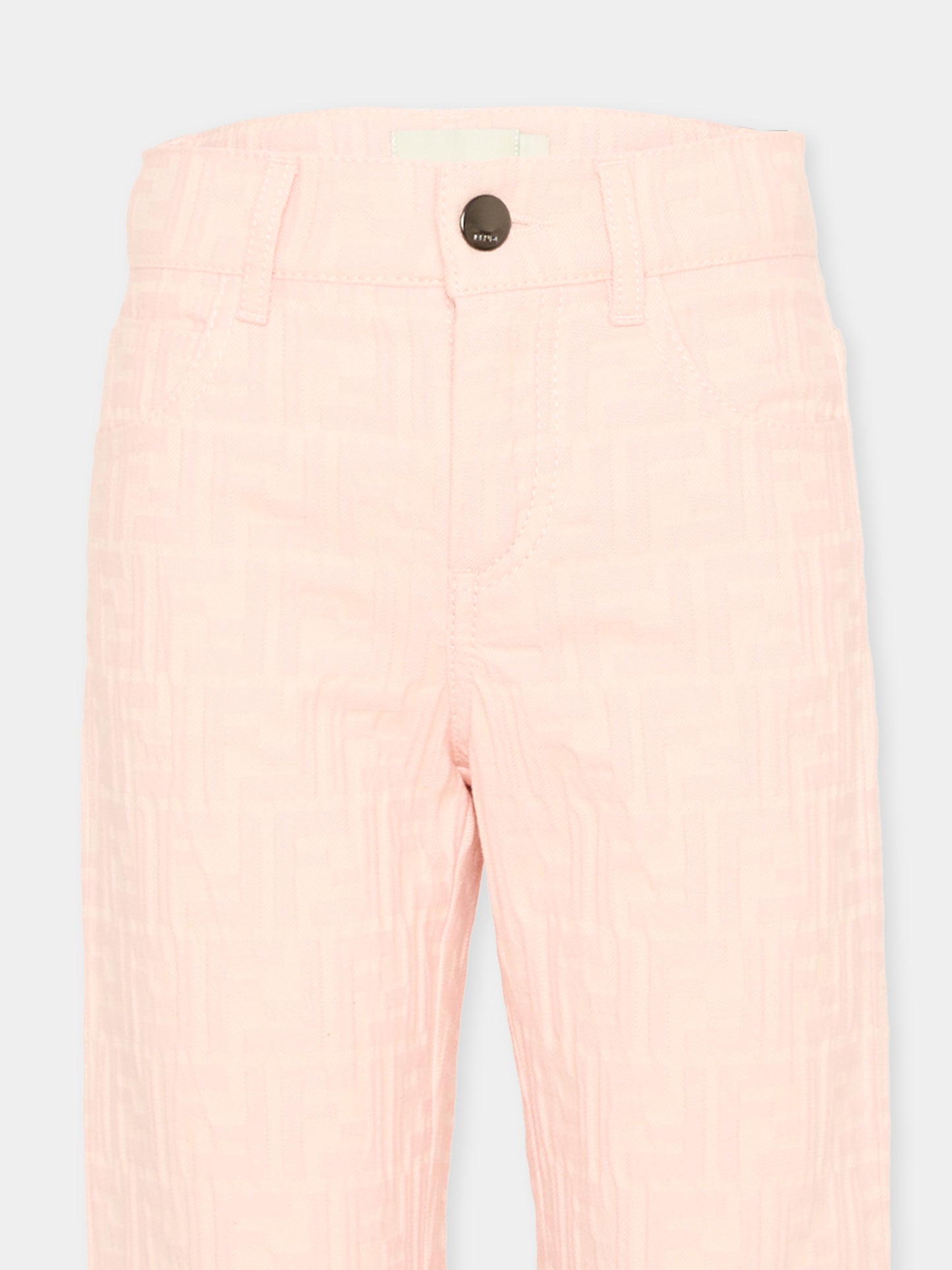 Jeans rosa per bambina monogramma FF,Fendi Kids,JUF176 AVW1 F1UL9