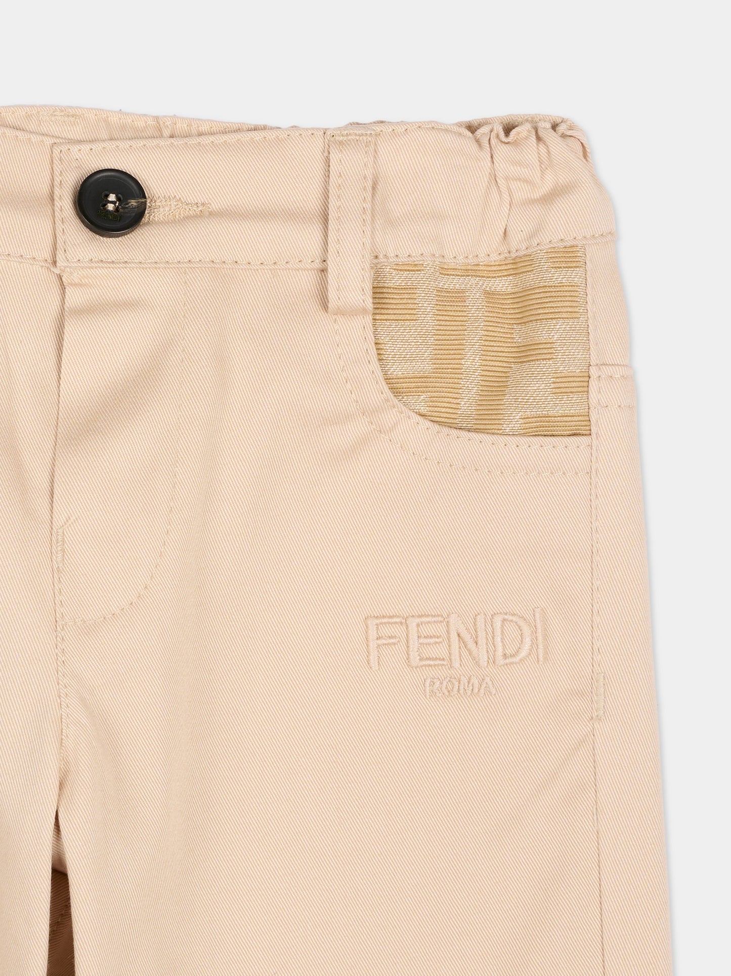 Pantaloni beige per neonato con logo,Fendi Kids,BMF264 AS5Y F1P2N
