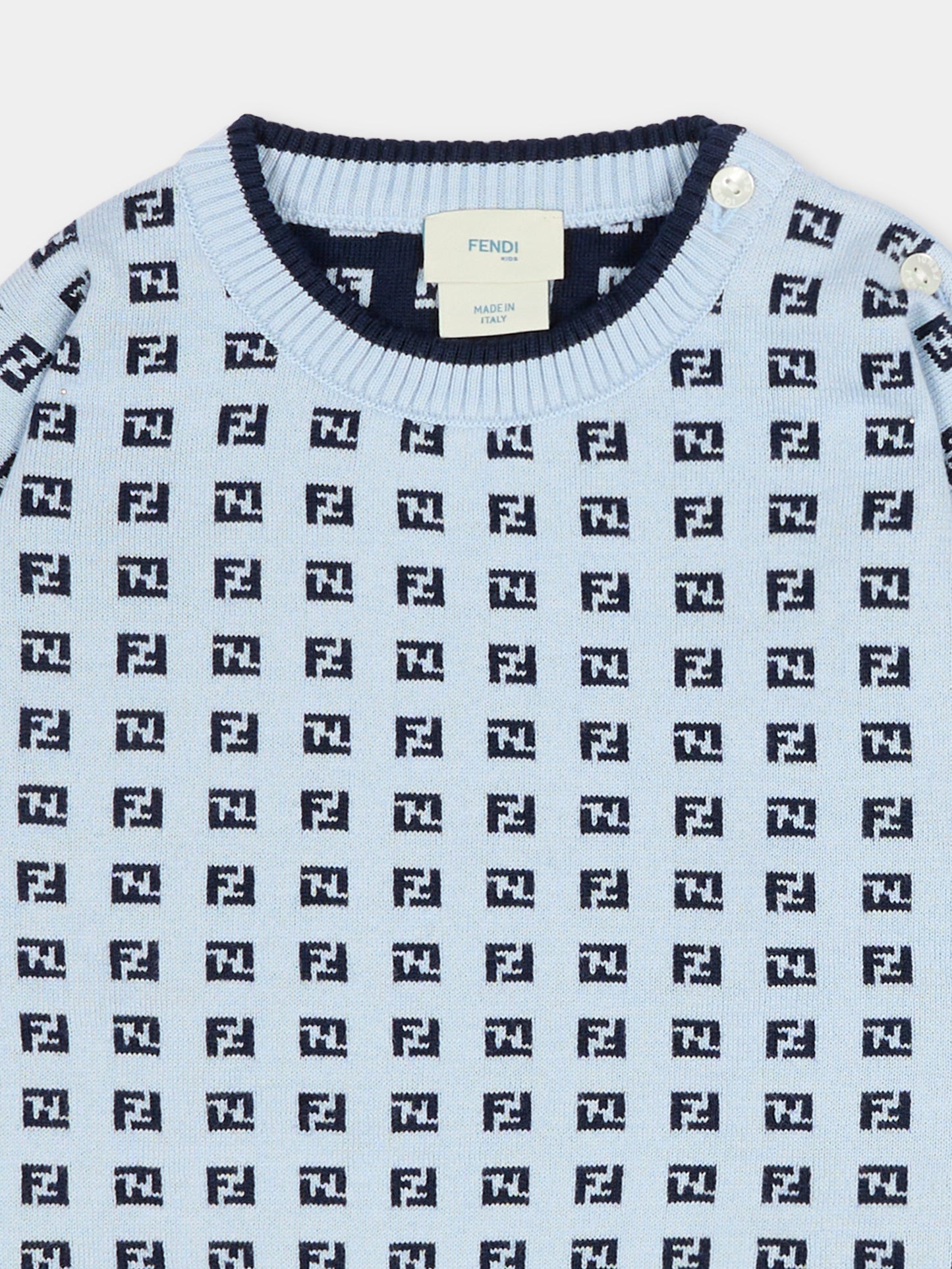 Maglione celeste per neonati con FF,Fendi Kids,BUG216 AYMY F1UCT