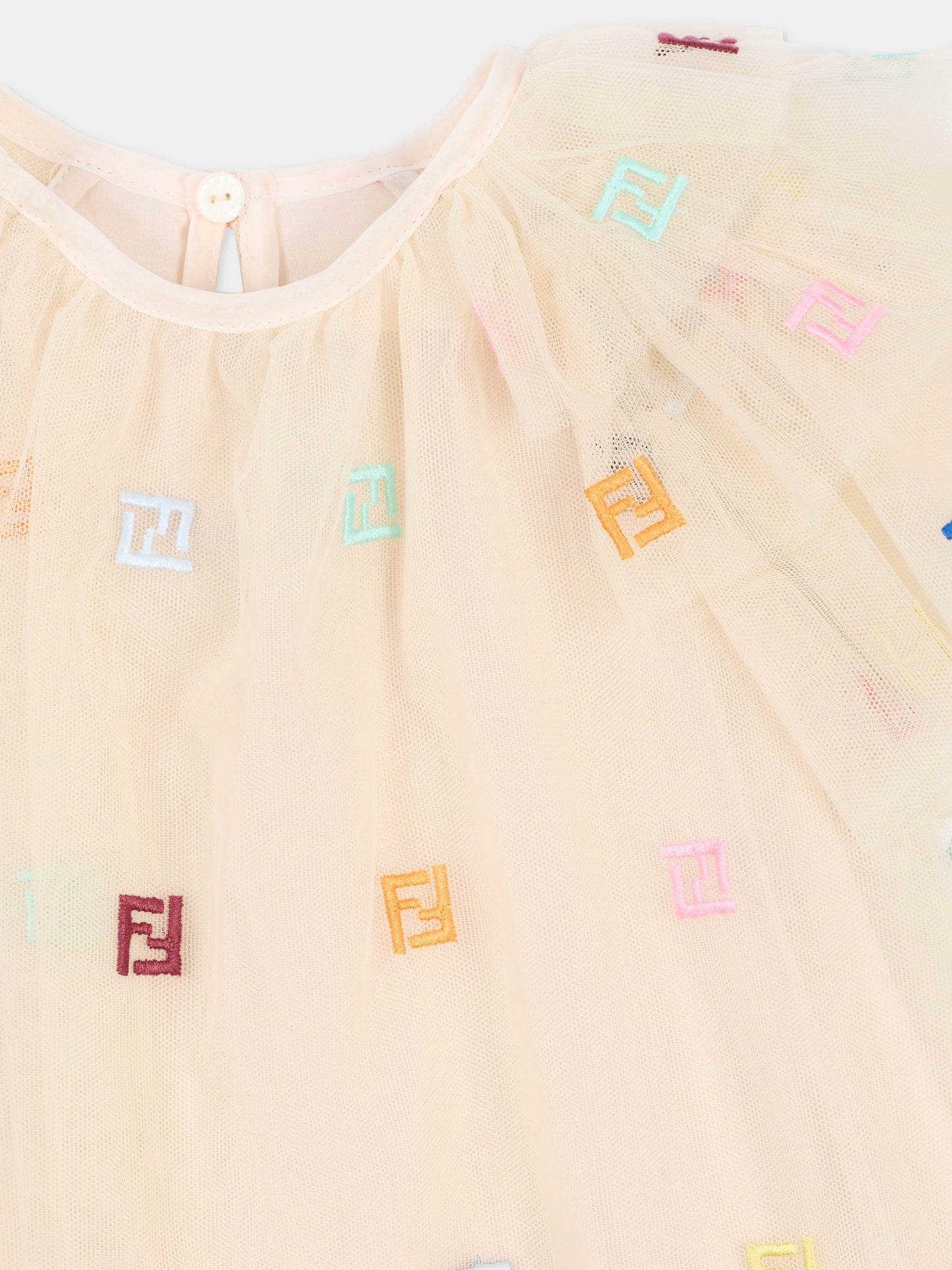 Vestito beige per neonata con FF,Fendi Kids,BFB601 AEXX F1P2N