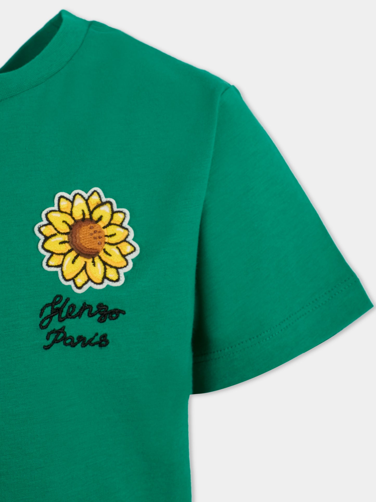 T-shirt verde per bambina con girasole,Kenzo Kids,K61075 674