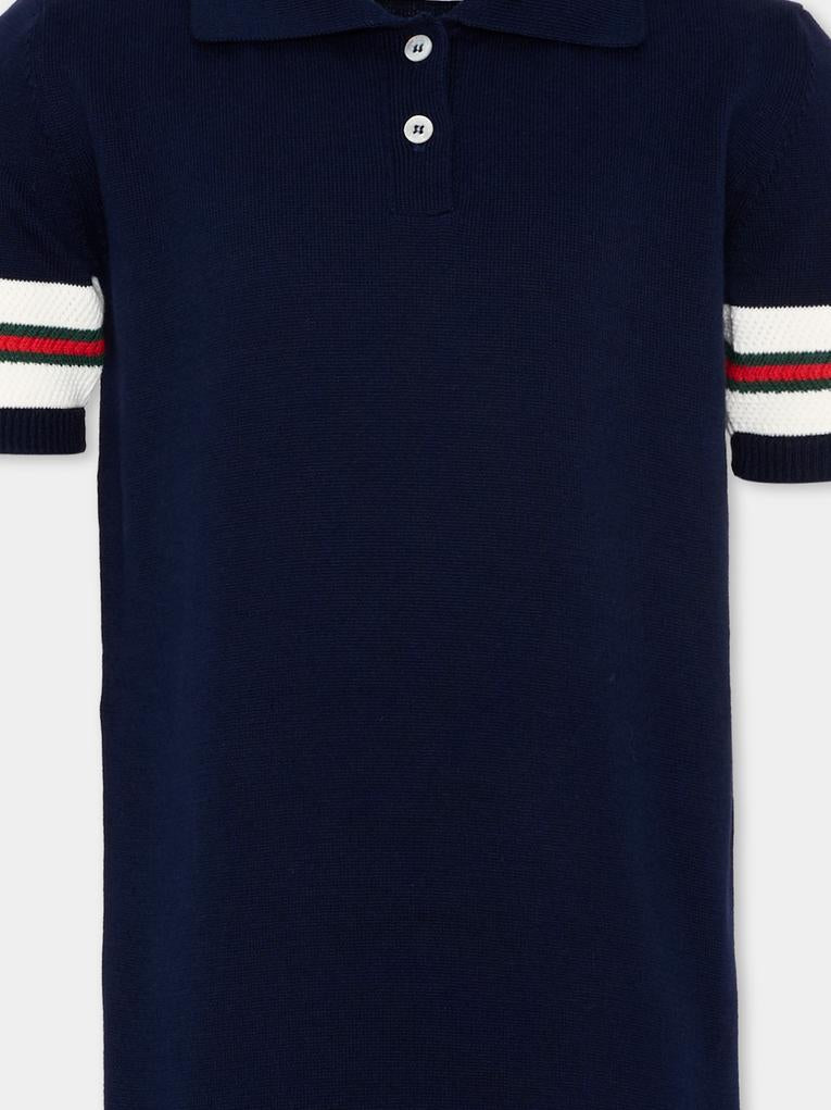 Vestito blu per bambina con righe Web,Gucci Kids,852794 XKFDC 4044