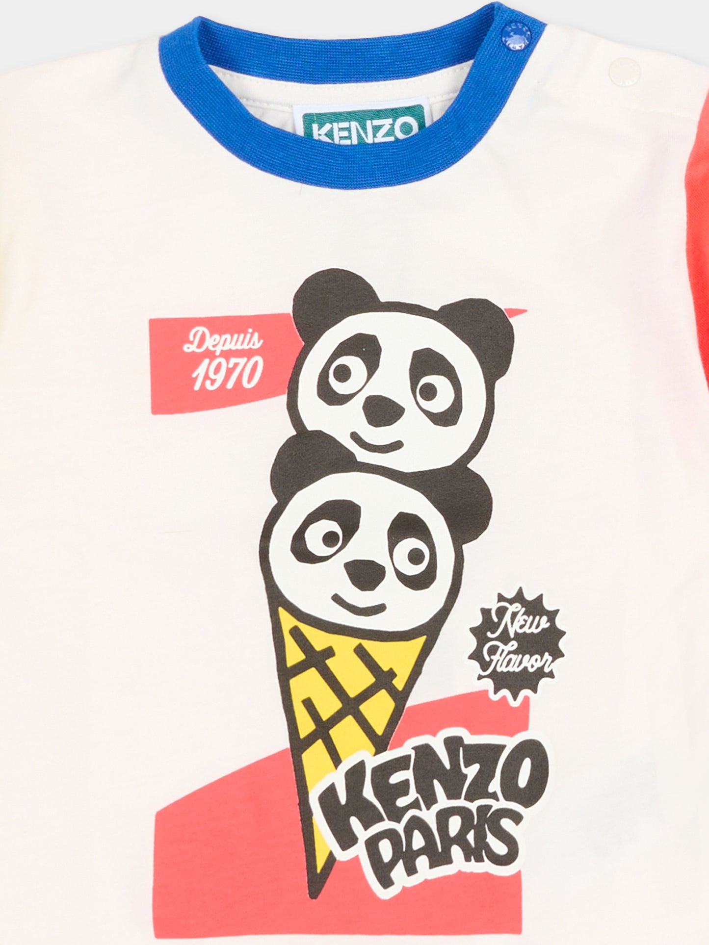 T-Shirt multicolor per neonato con stampa panda e logo,Kenzo Kids,K61717 117