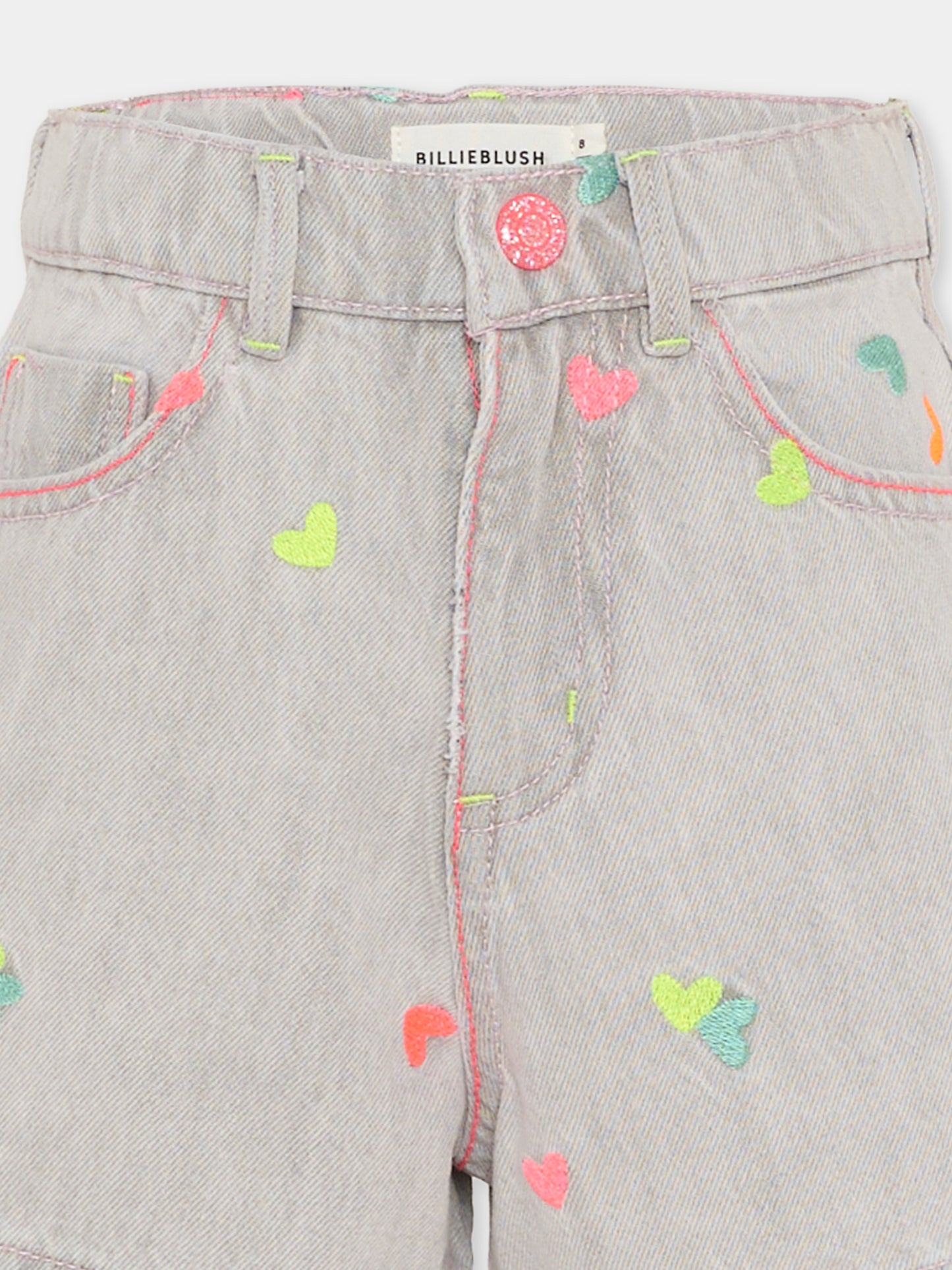 Shorts grigi per bambina con cuori ricamati,Billieblush,U21889 Z20