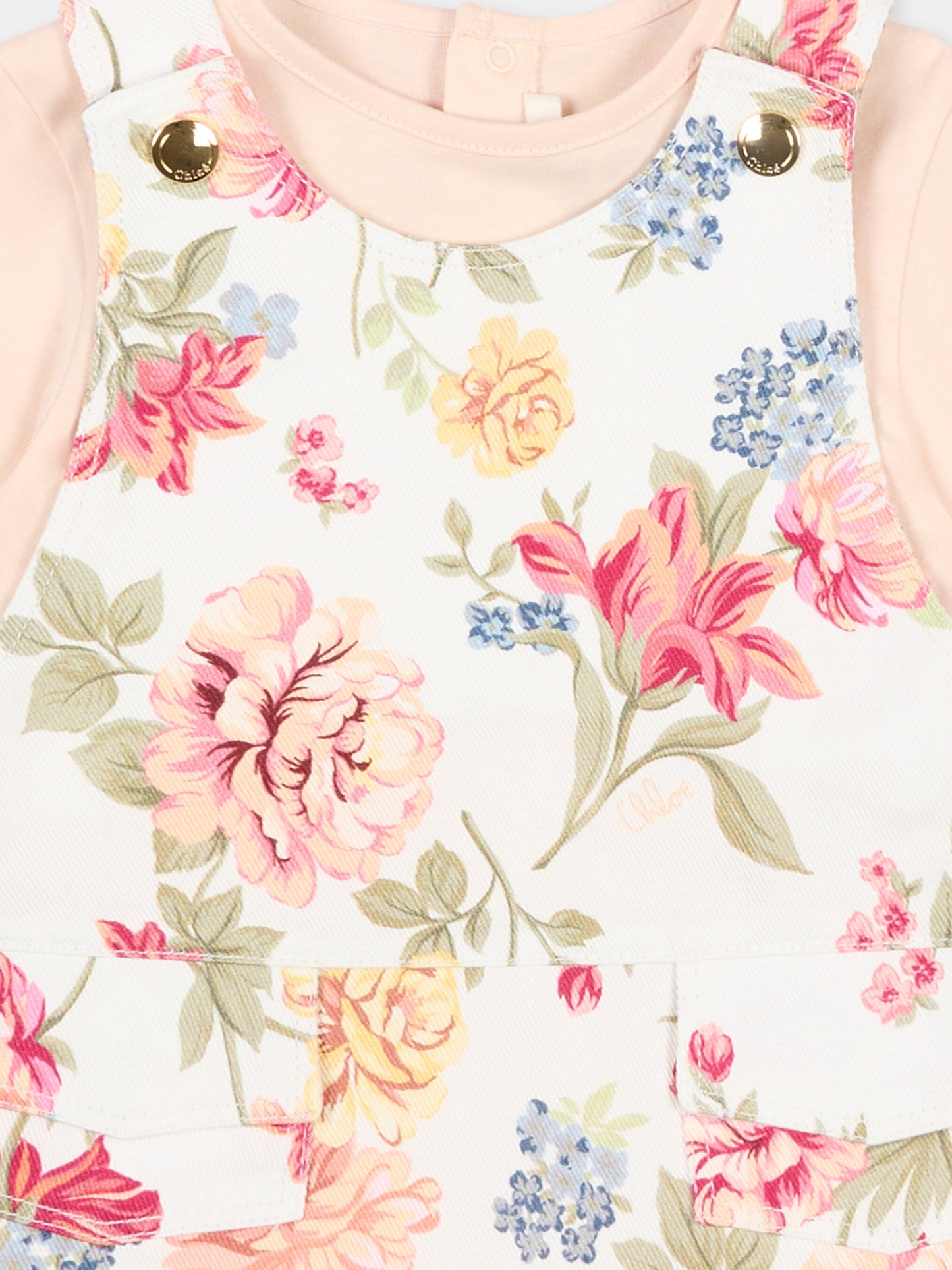 Salopette multicolor per neonata floreale,Chloé Kids,C20906 S95