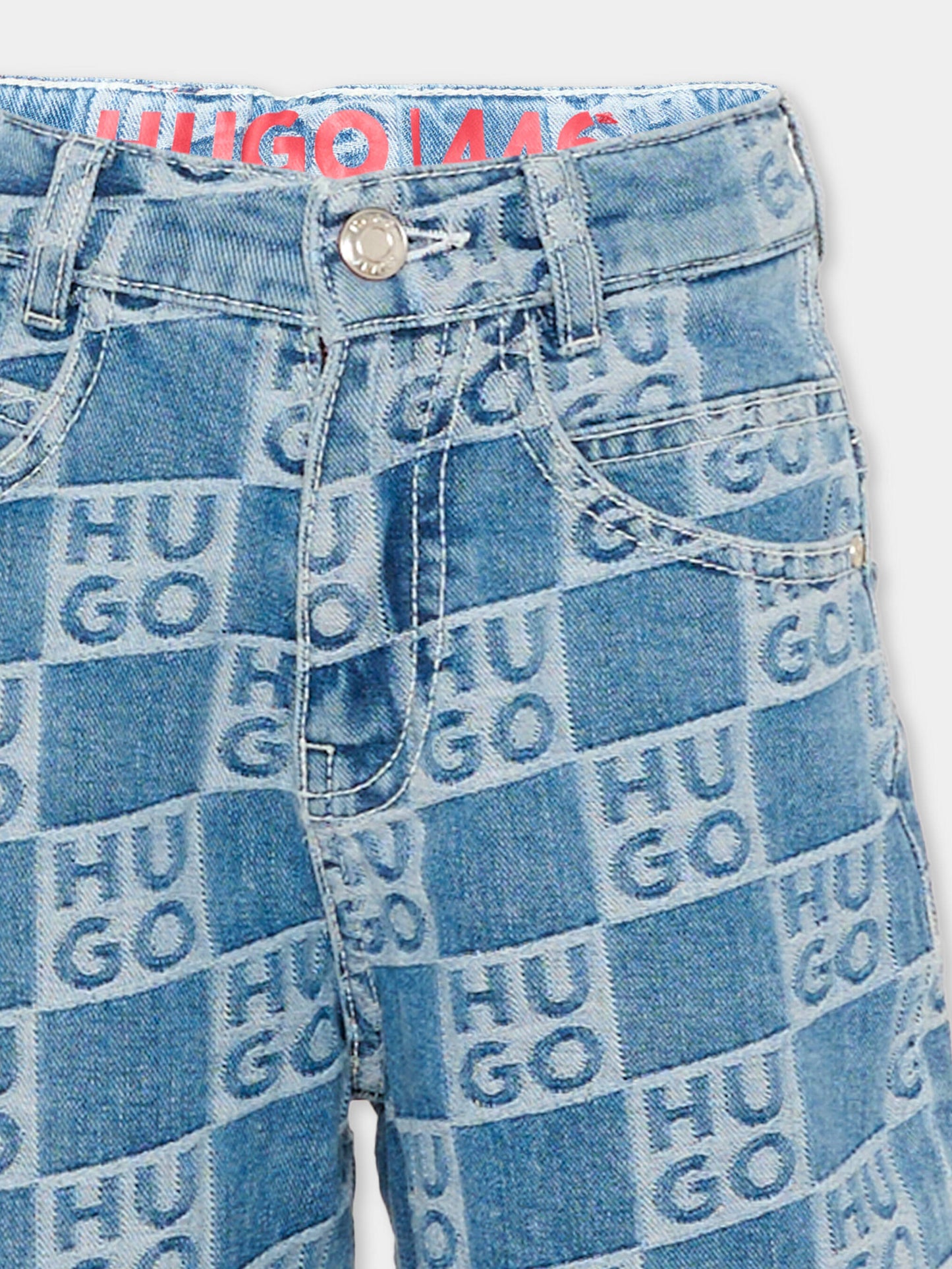 Shorts denim per bambino con logo,Hugo,G00996 Z25