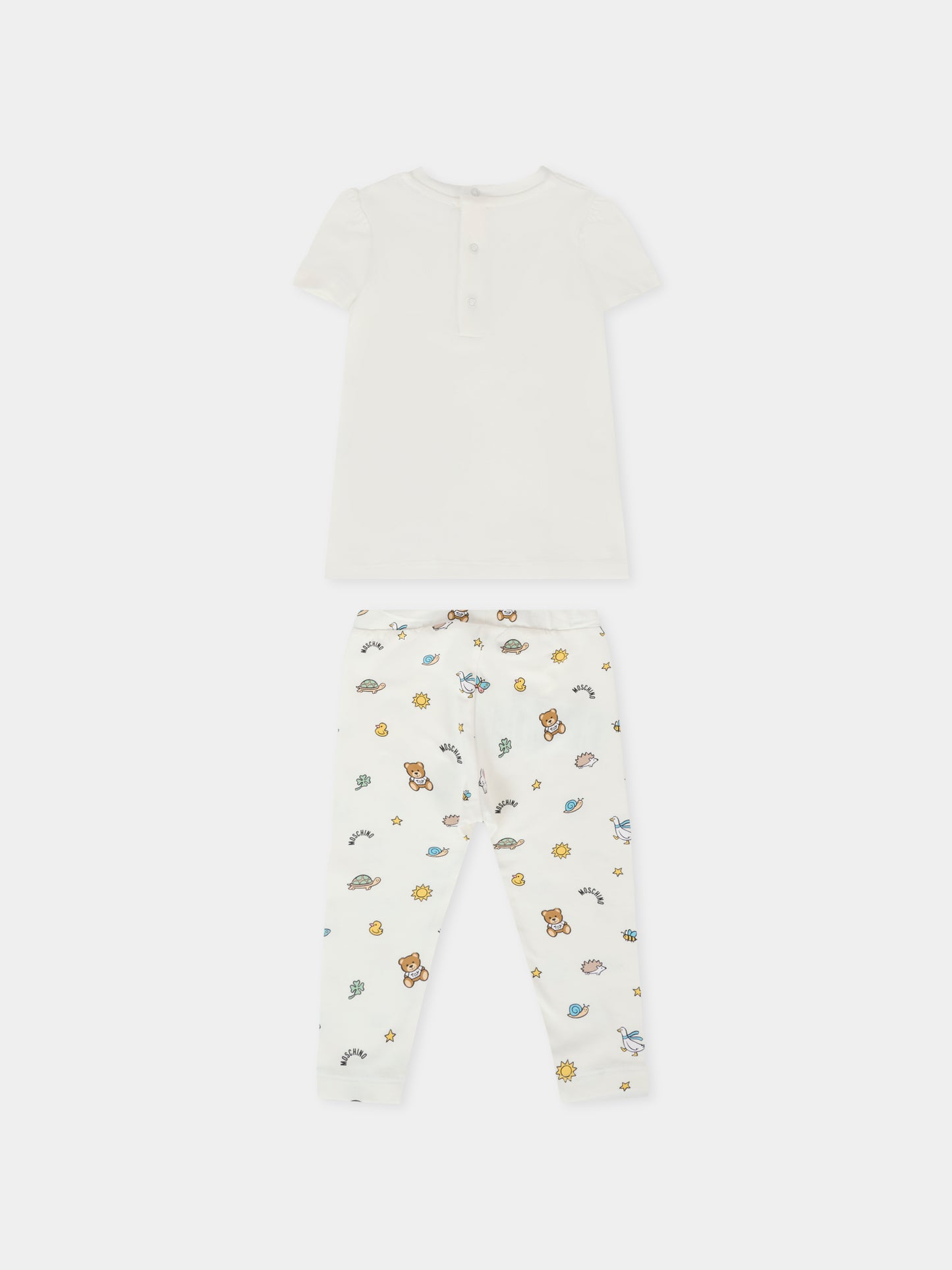 Completo bianco per neonata con Teddy Bear e disegni,Moschino Kids,MDG01H LBB5E 10063