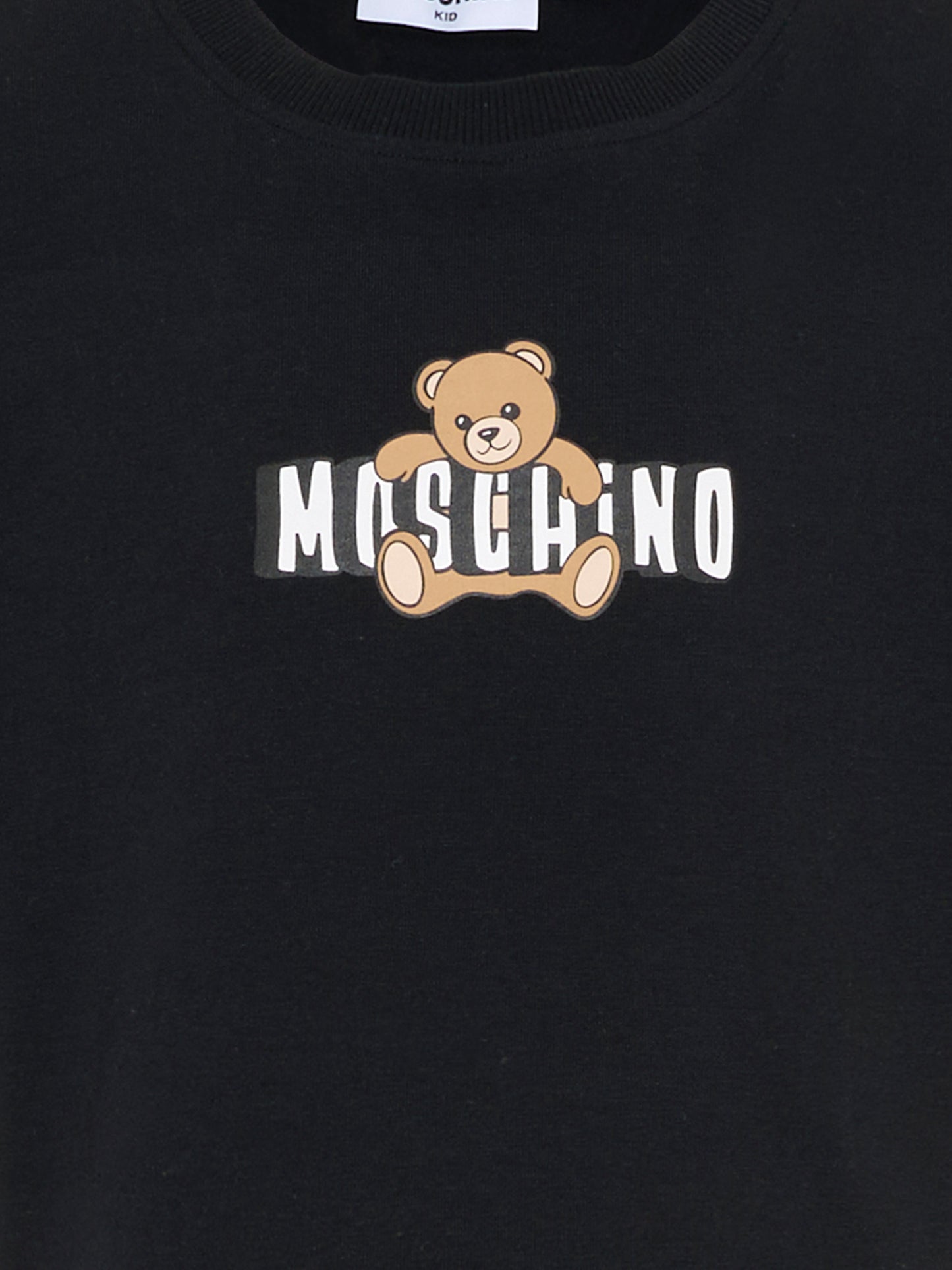 T-shirt crop nera per bambina con Teddy Bear,Moschino Kids,HDM072 LBA00 60100