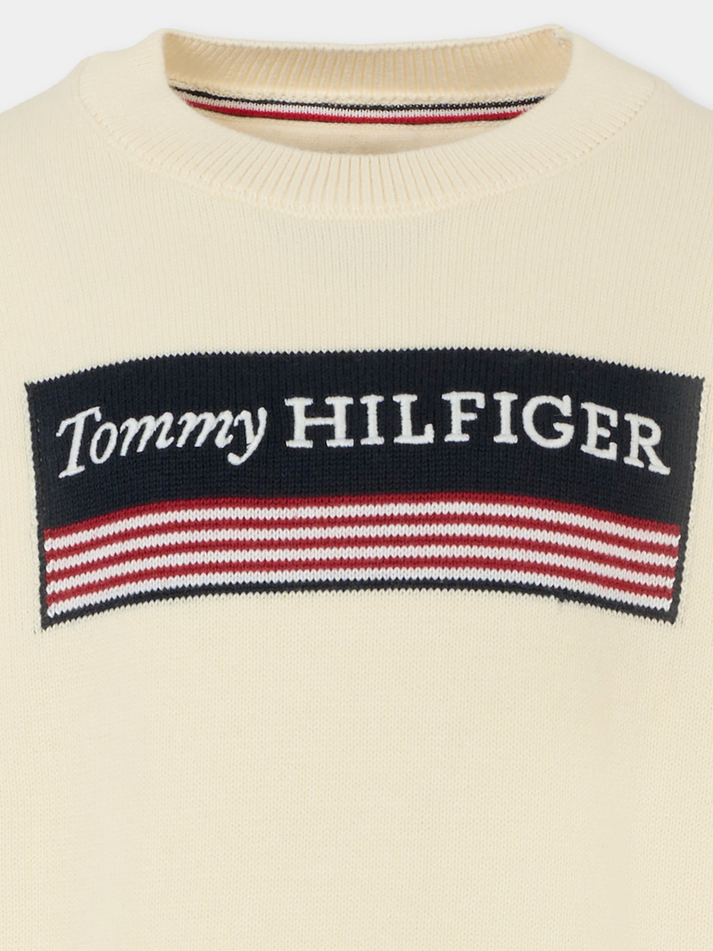 Maglione avorio per bambino con logo ricamato,Tommy Hilfiger Junior,KB0KB09344 Z00