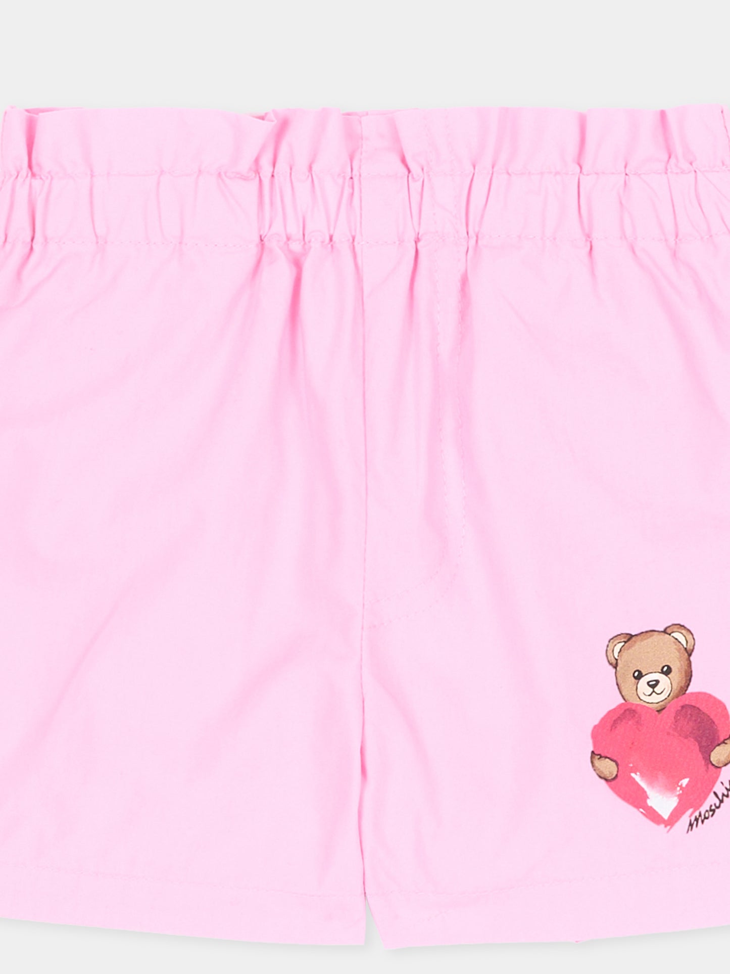 Shorts sportivi rosa per neonata con Teddy Bear,Moschino Kids,MDQ00F LLA10 51473