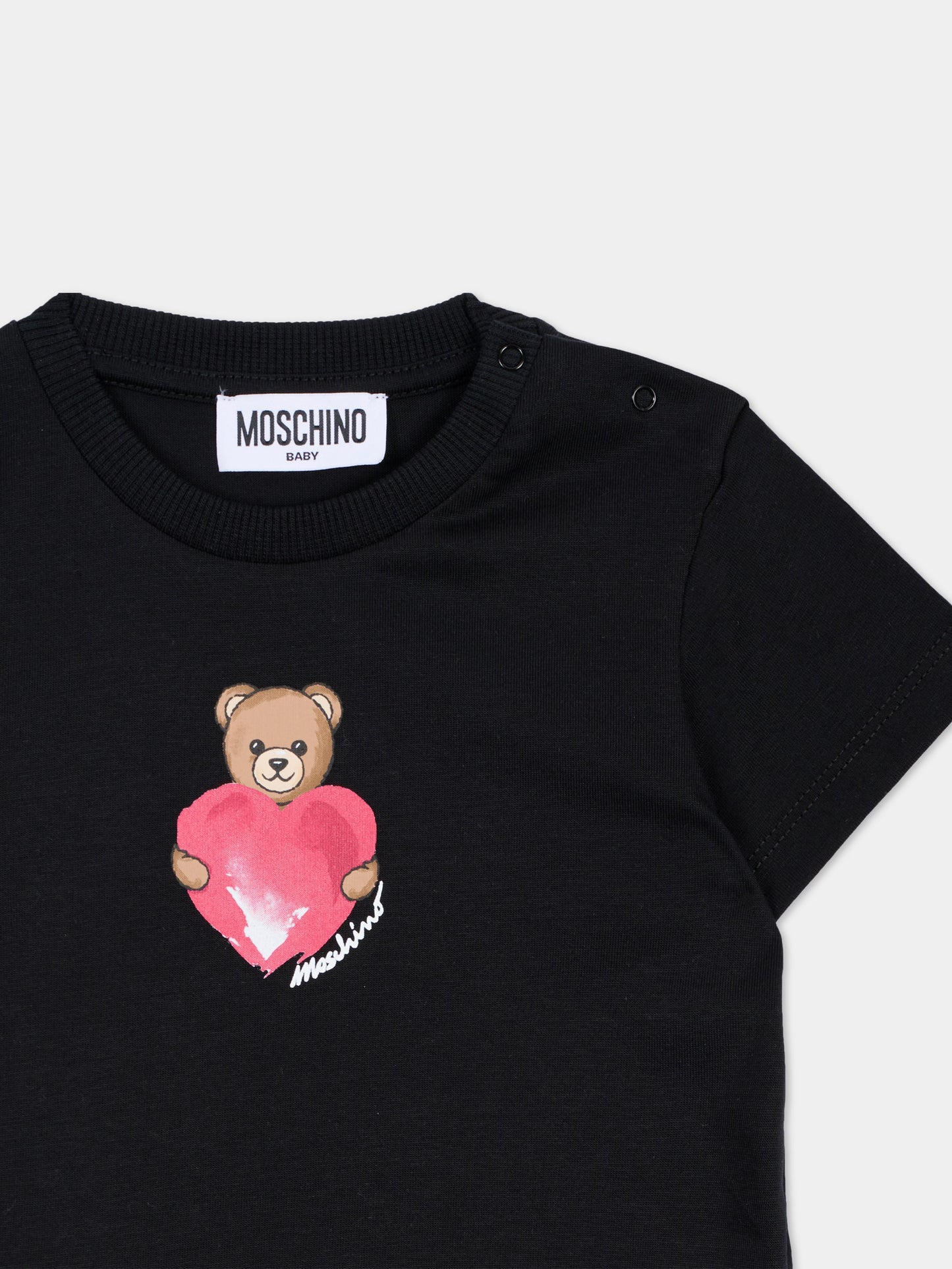 Vestito nero per neonata con Teddy Bear e cuore,Moschino Kids,MDV0DJ LAA02 60100