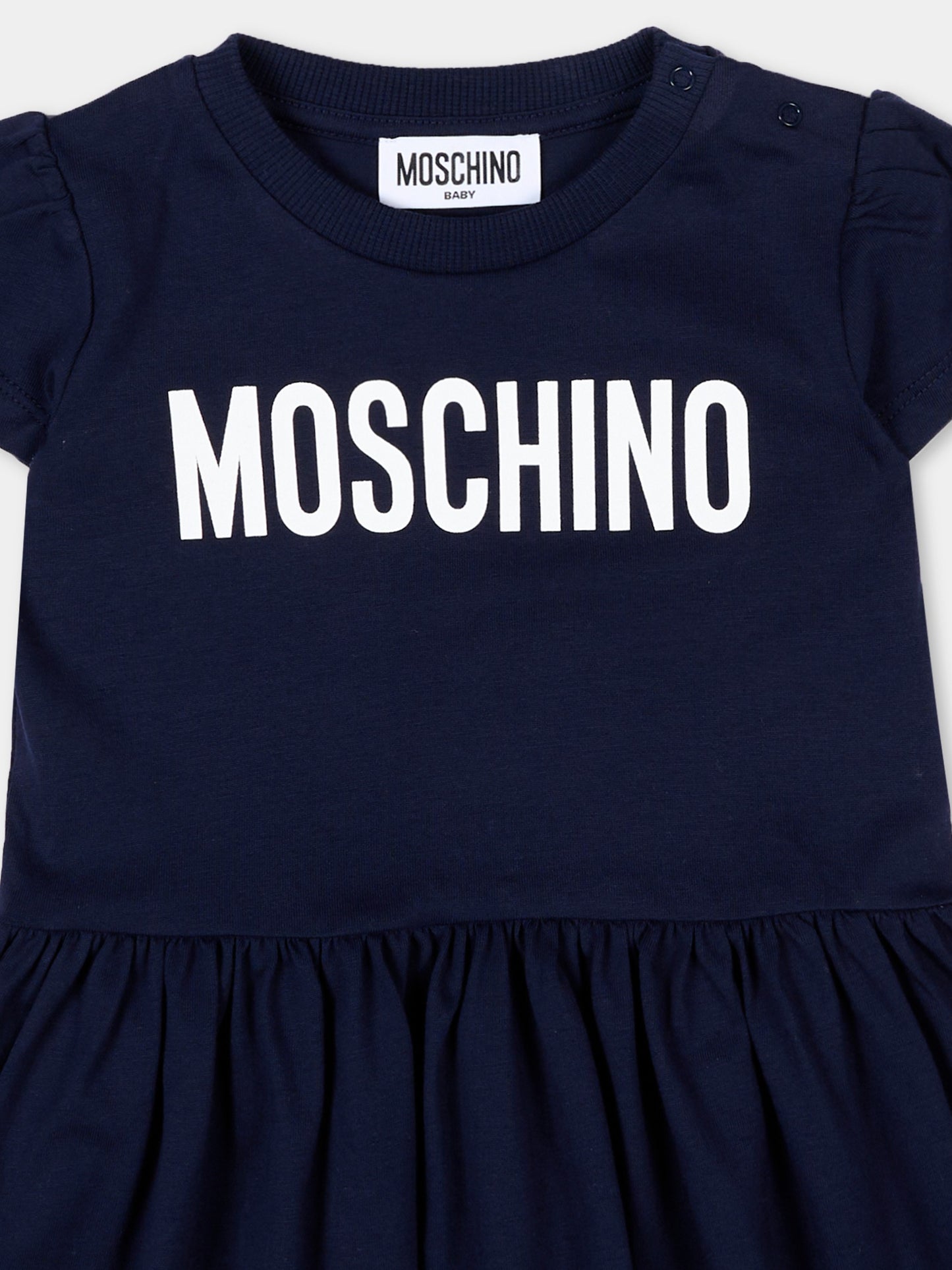Vestito blu per neonata con logo,Moschino Kids,MDV0DM LAA02 40016