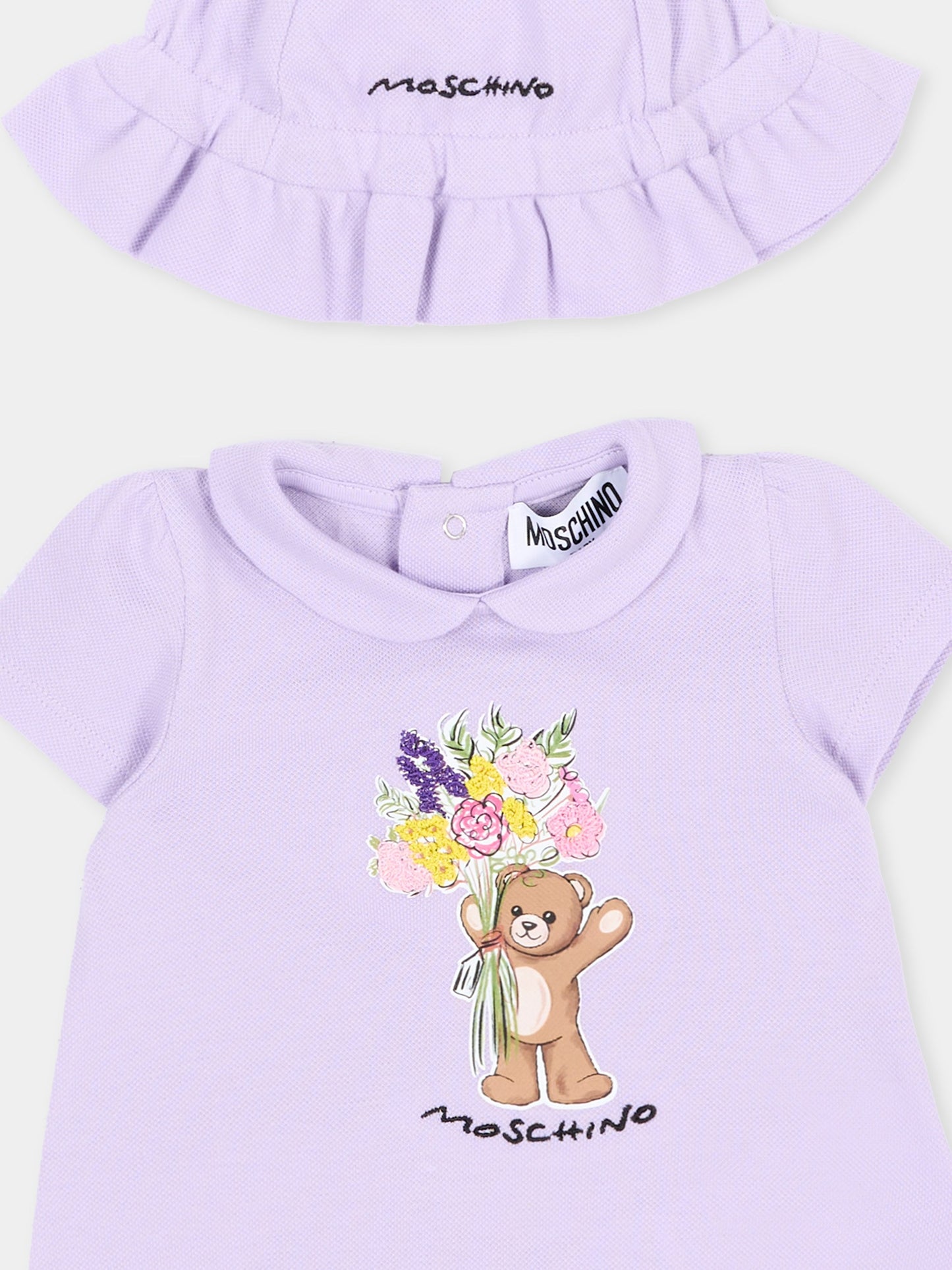 Pagliaccetto lilla per neonata con Teddy Bear,Moschino Kids,MDY01B LFA06 51683