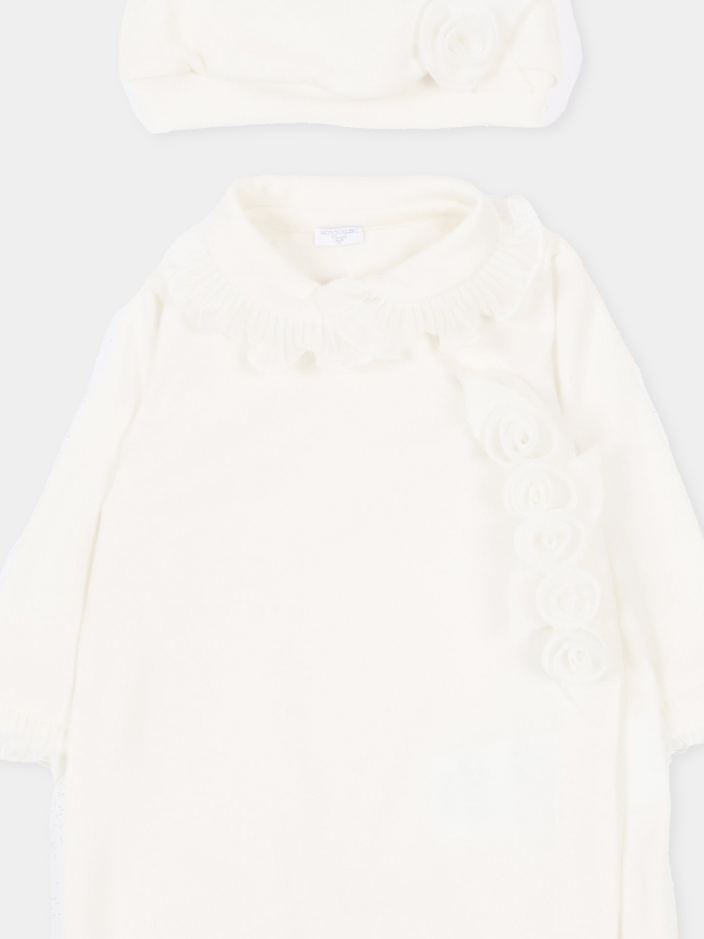 Set tutina bianco per neonata con fiori,Monnalisa,35G503 - 7010 - 0001