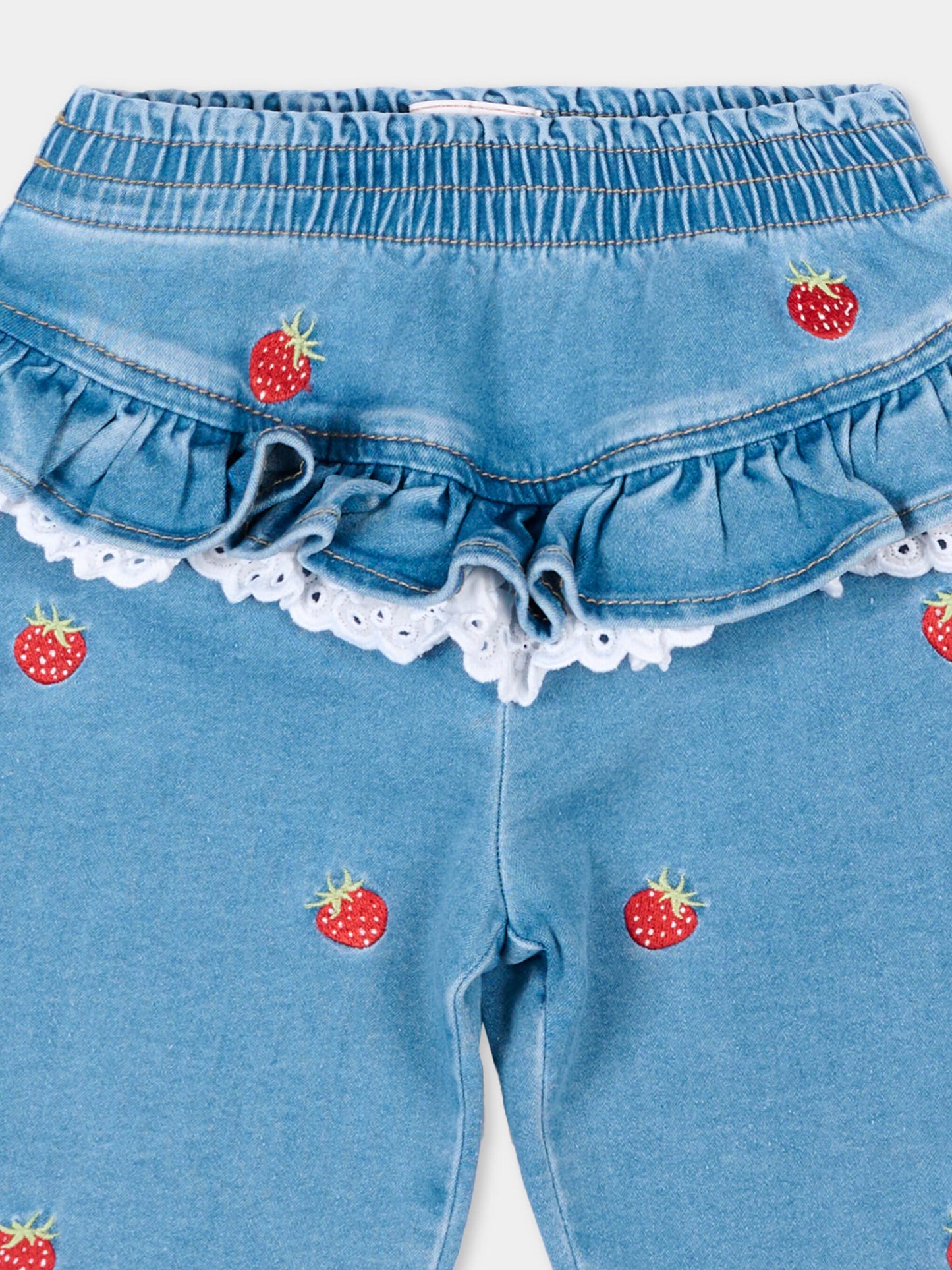 Jeans denim per neonata con fragole,Monnalisa,39G410 - 7017 - 0062