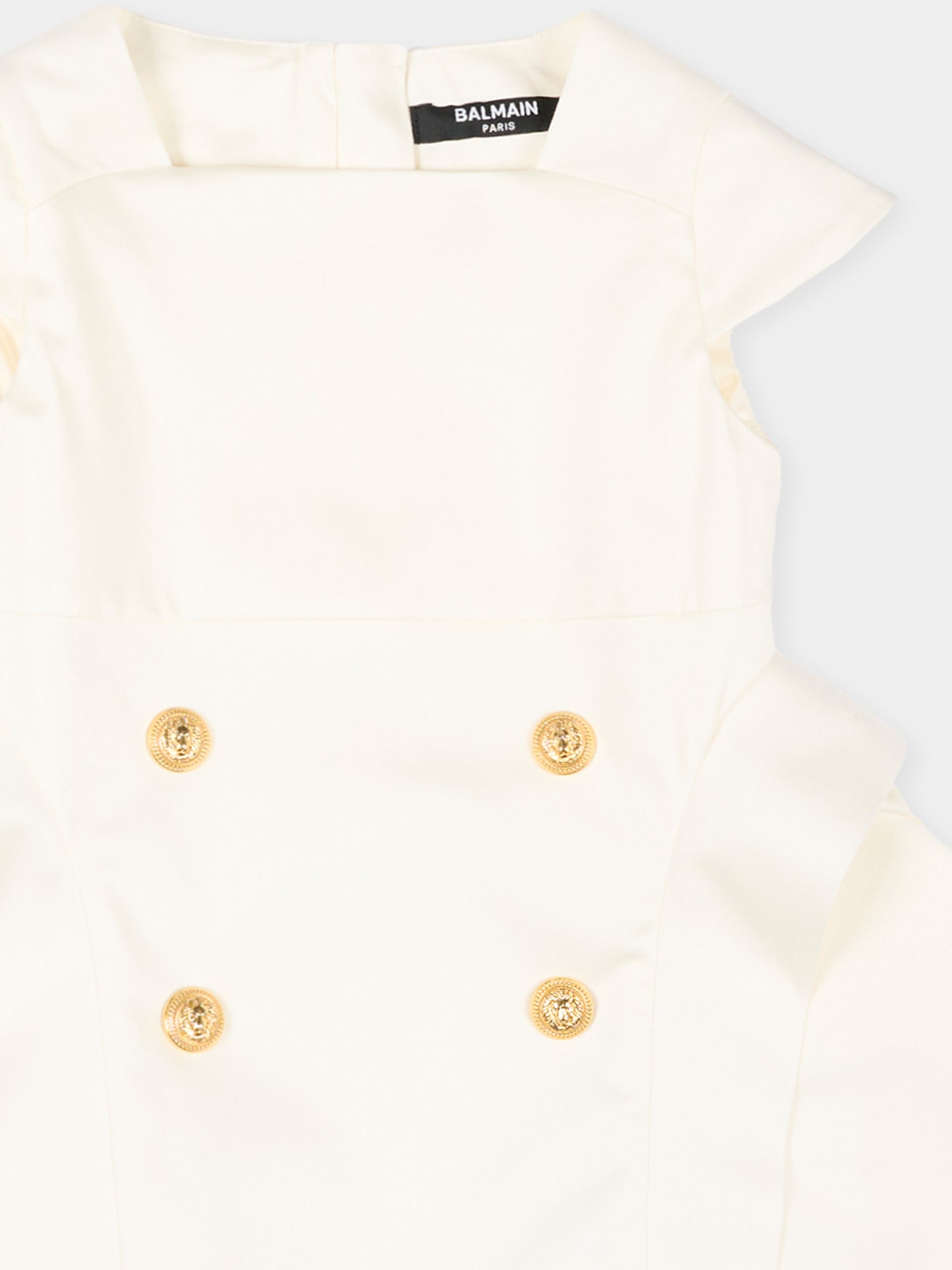 Abito bianco per neonata con bottoni dorati,Balmain Kids,BY1161-P0484 100