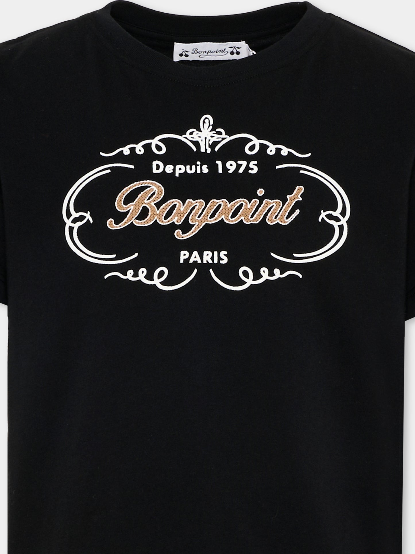T-shirt nera per bambino con logo,Bonpoint,S06BTSK00007 199A