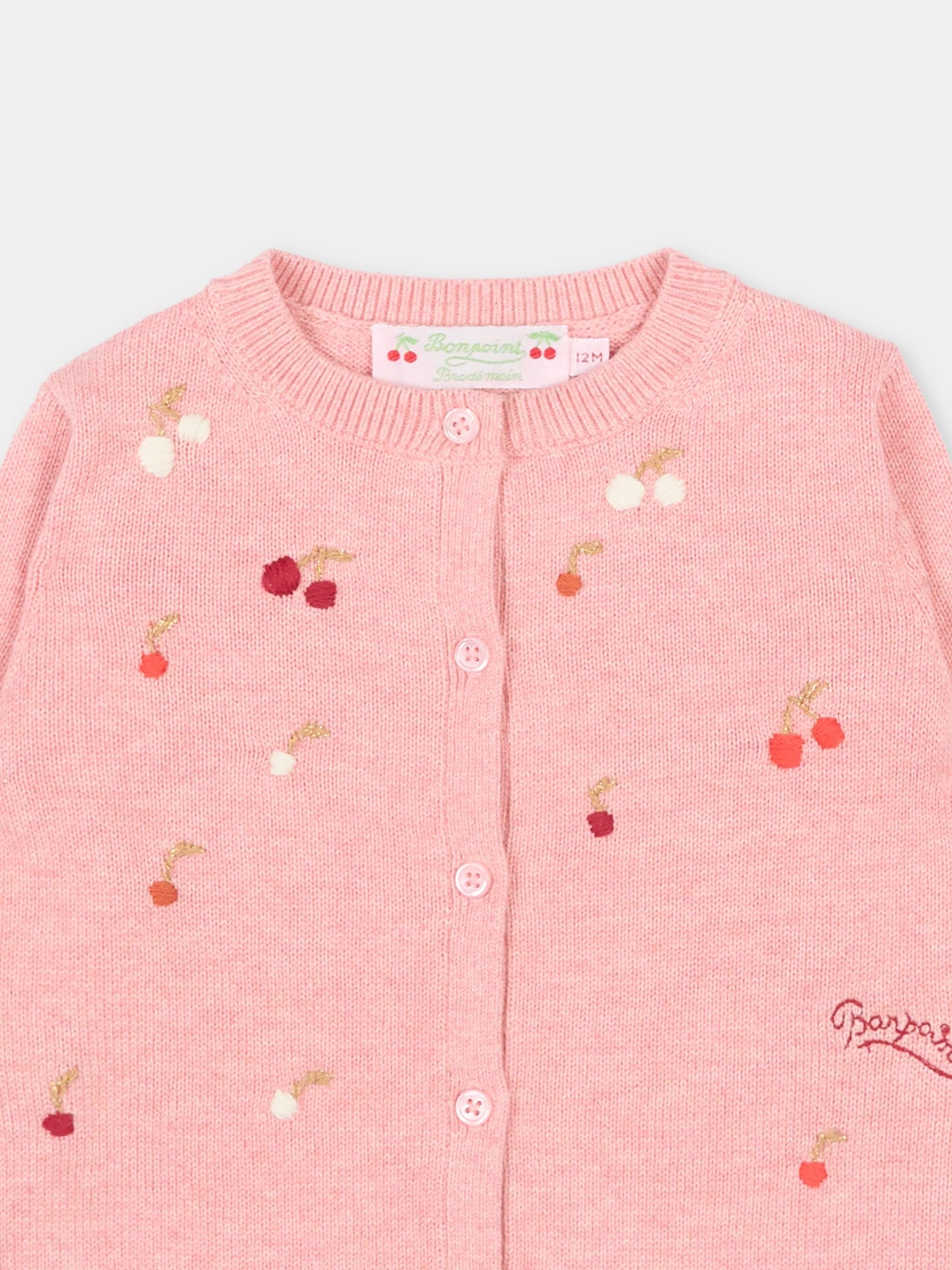 Cardigan rosa per neonata con ciliegie,Bonpoint,S06XCAK00007 124A