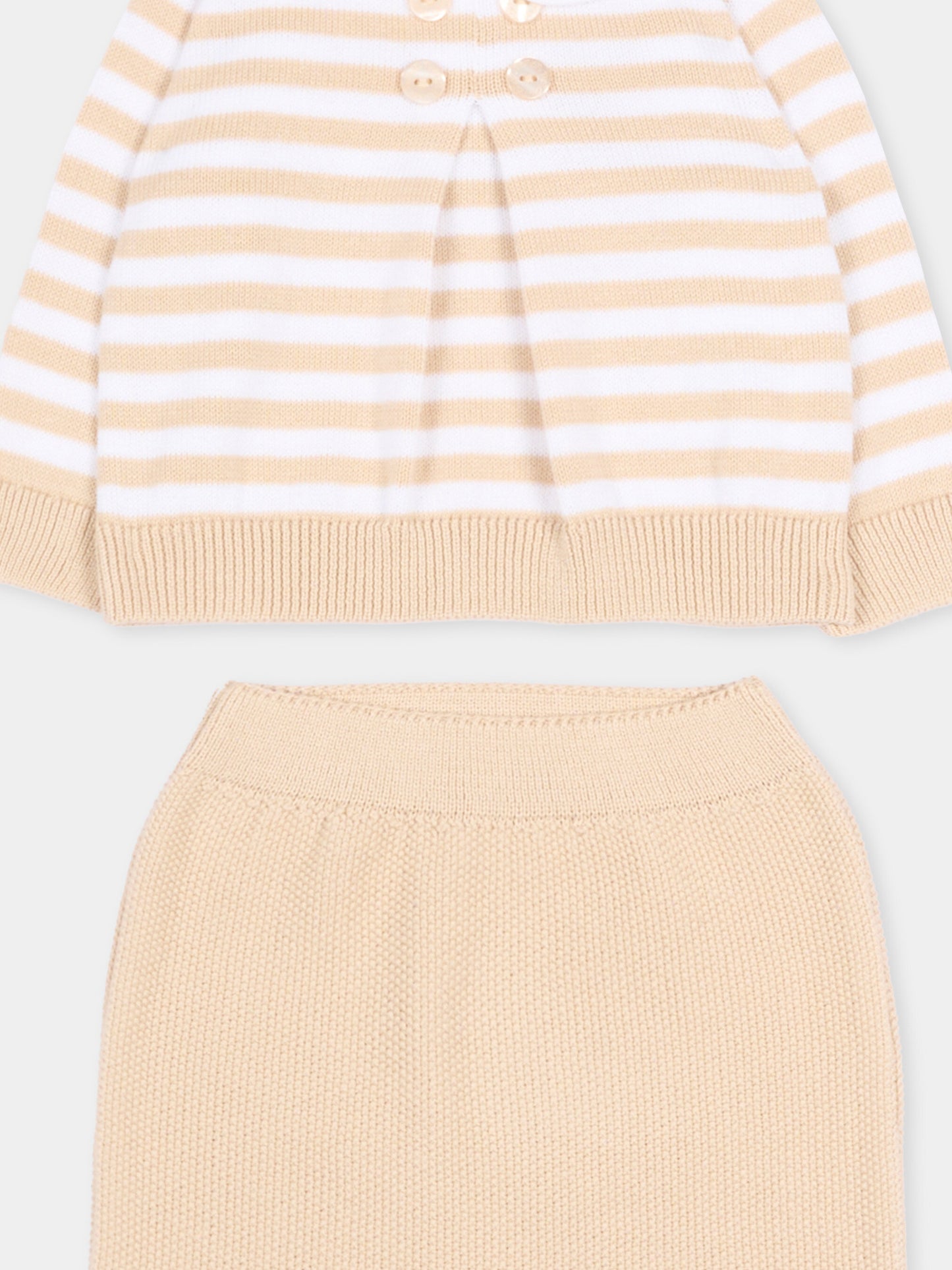Completo nascita beige per neonati a righe,Nanán,E26002BE
